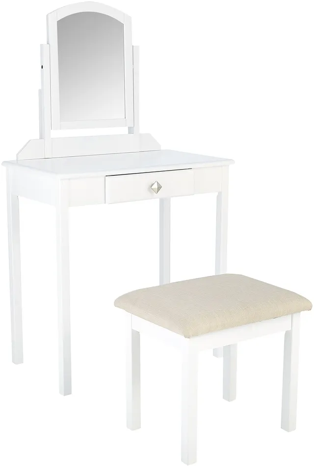 Amazon Basics Set Tavolo Toeletta Bianco con Sgabello e Specchio