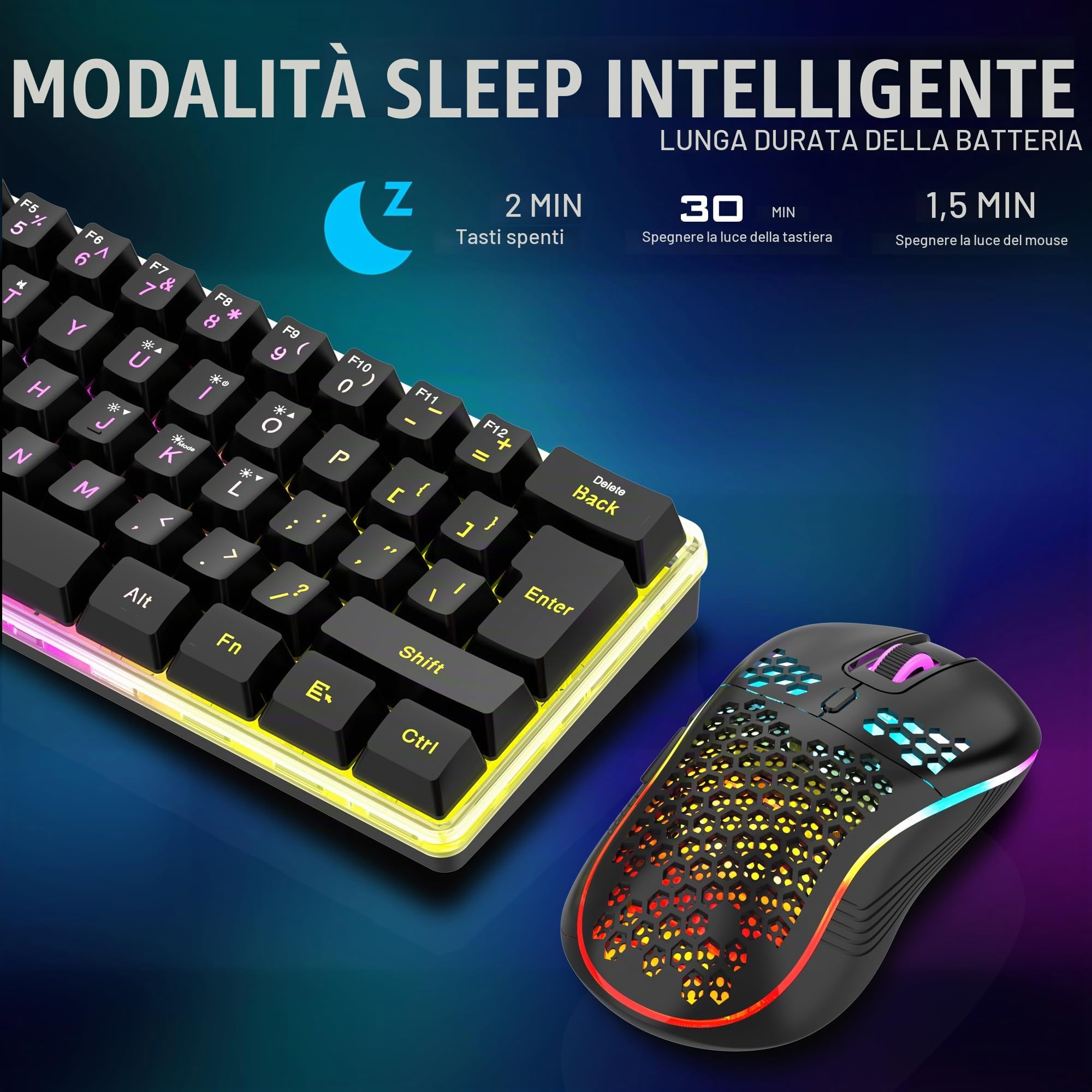 RedThunder K62 kit tastiera e mouse wireless spagnolo RGB