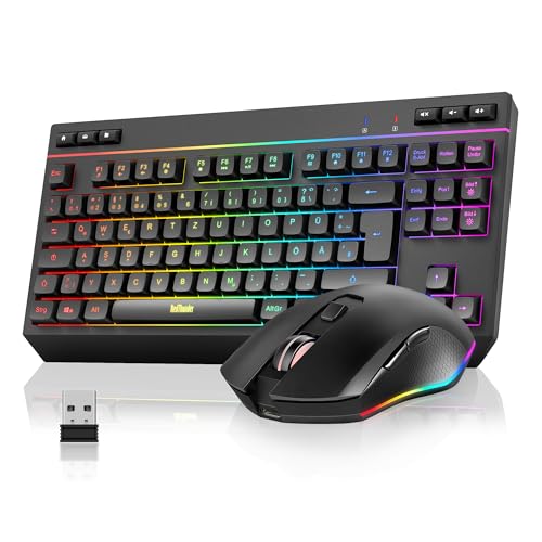 RedThunder Set Tastiera e Mouse Wireless Nero QWERTZ RGB