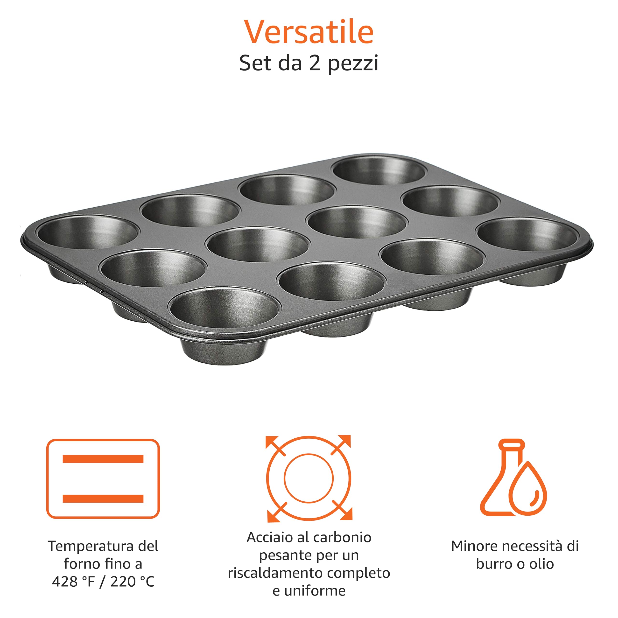 AmazonBasics teglia muffin antiaderente 12 stampi confezione 2