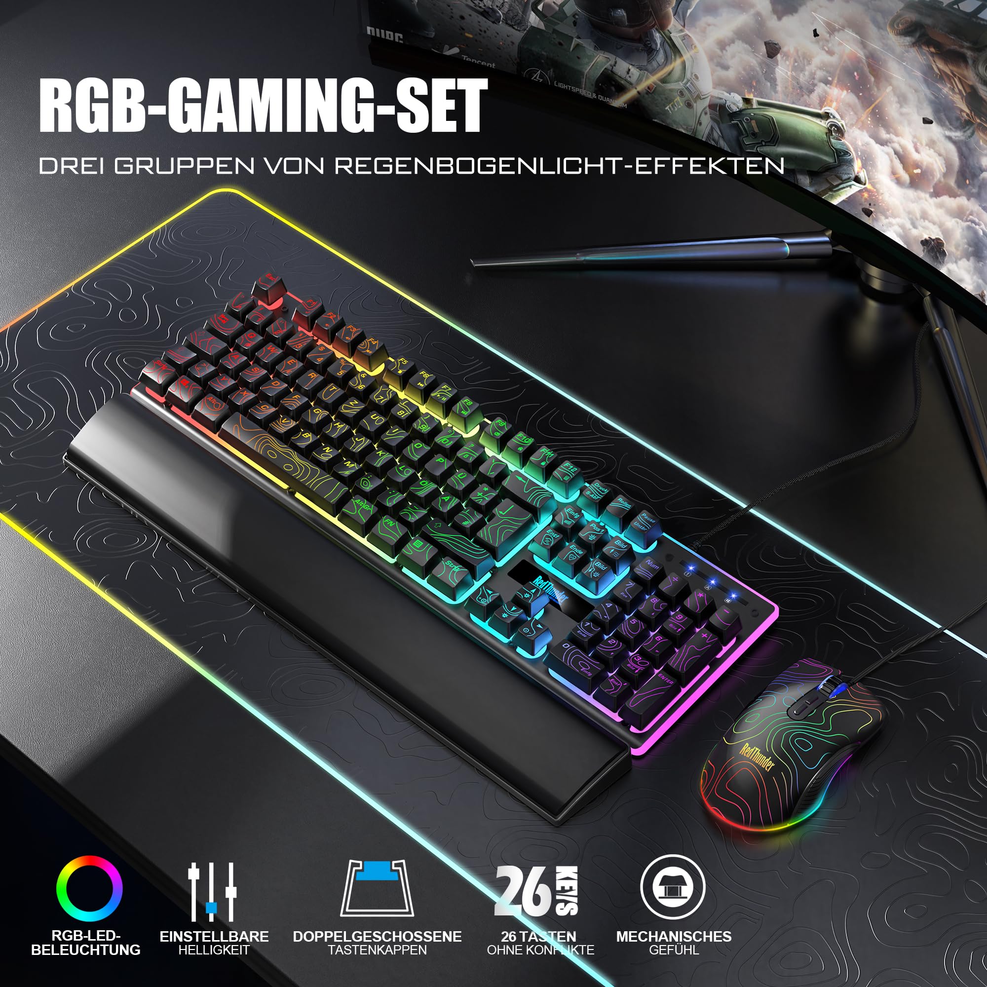 RedThunder K10 Set Tastiera Mouse Gaming RGB QWERTZ