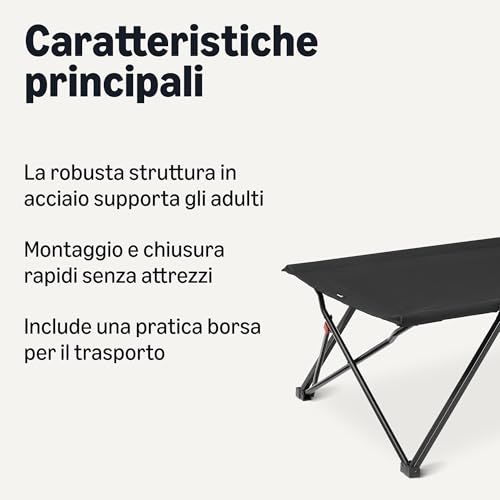 Amazon Basics letto da campeggio pieghevole nero 205 cm acciaio