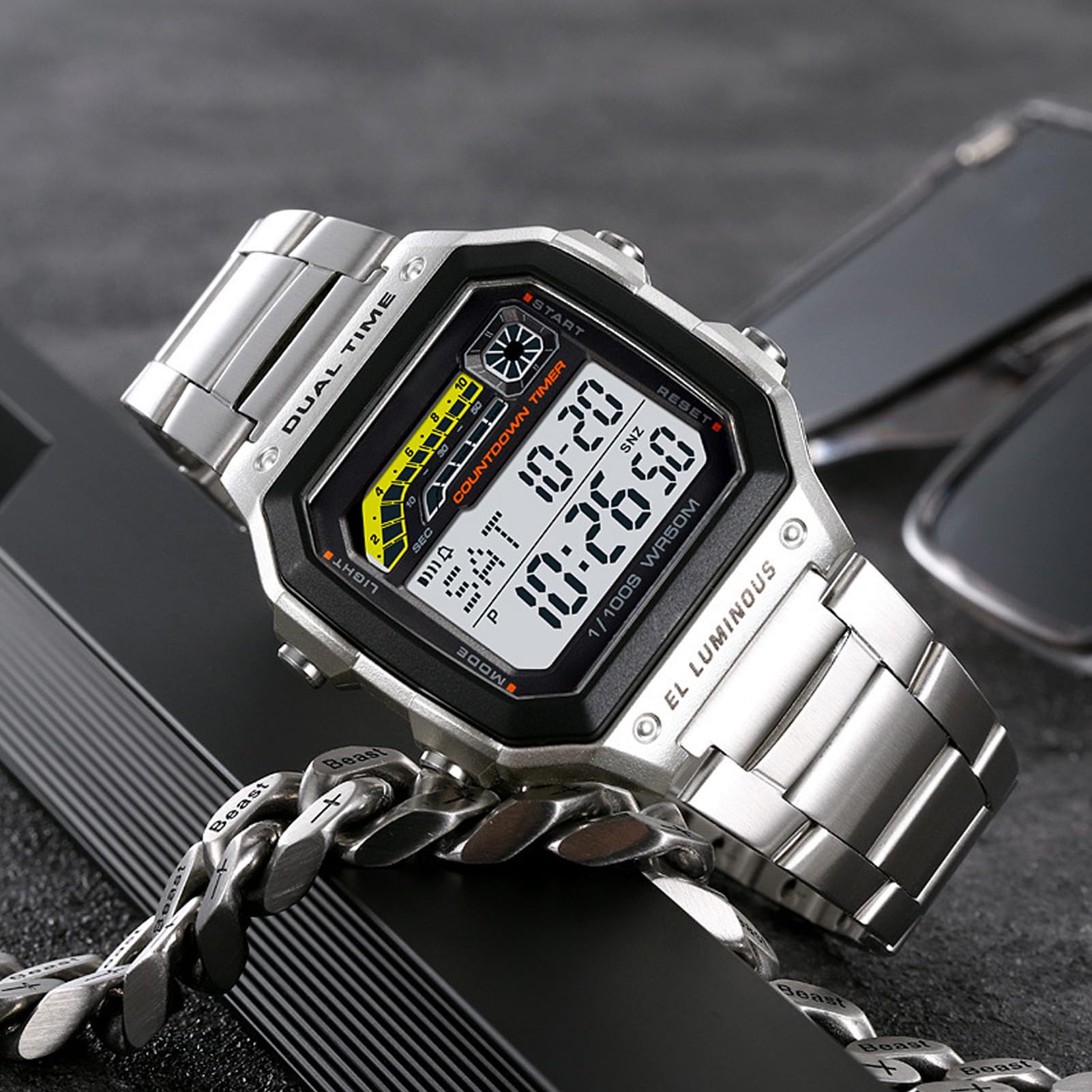 Elprico Orologio Sportivo Digitale Acciaio Argento