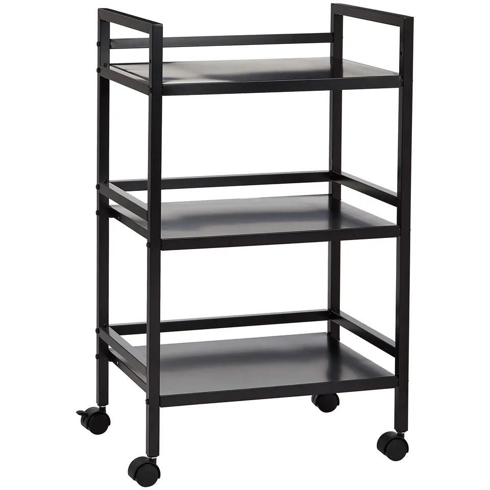 AmazonBasics Carrello 3 Ripiani Portaoggetti Metallo Nero Ruote