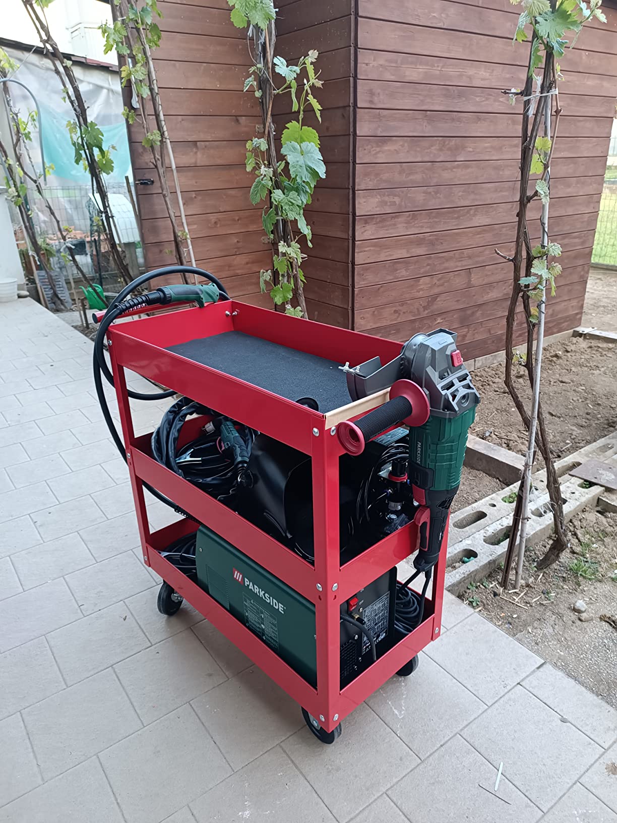 Amazon Basics Carrello Multiuso 3 Ripiani Rosso Acciaio