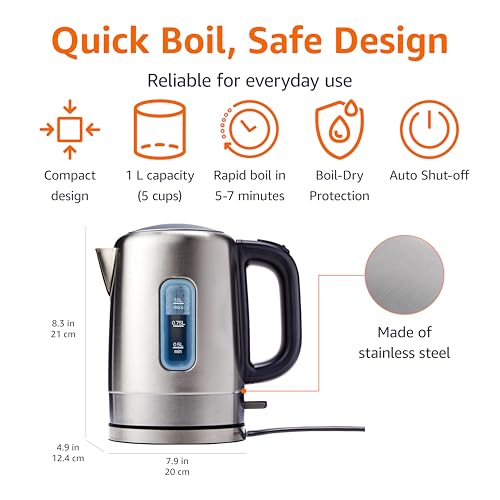 Amazon Basics Bollitore elettrico 1 L nero acciaio