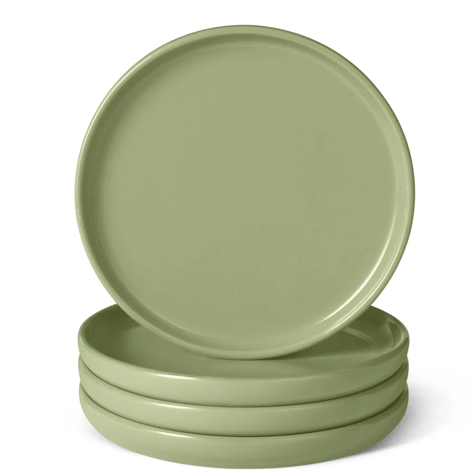 AmazonBasics Piatti Insalata 21 cm Verde Oliva Set 4 Pezzi Gres