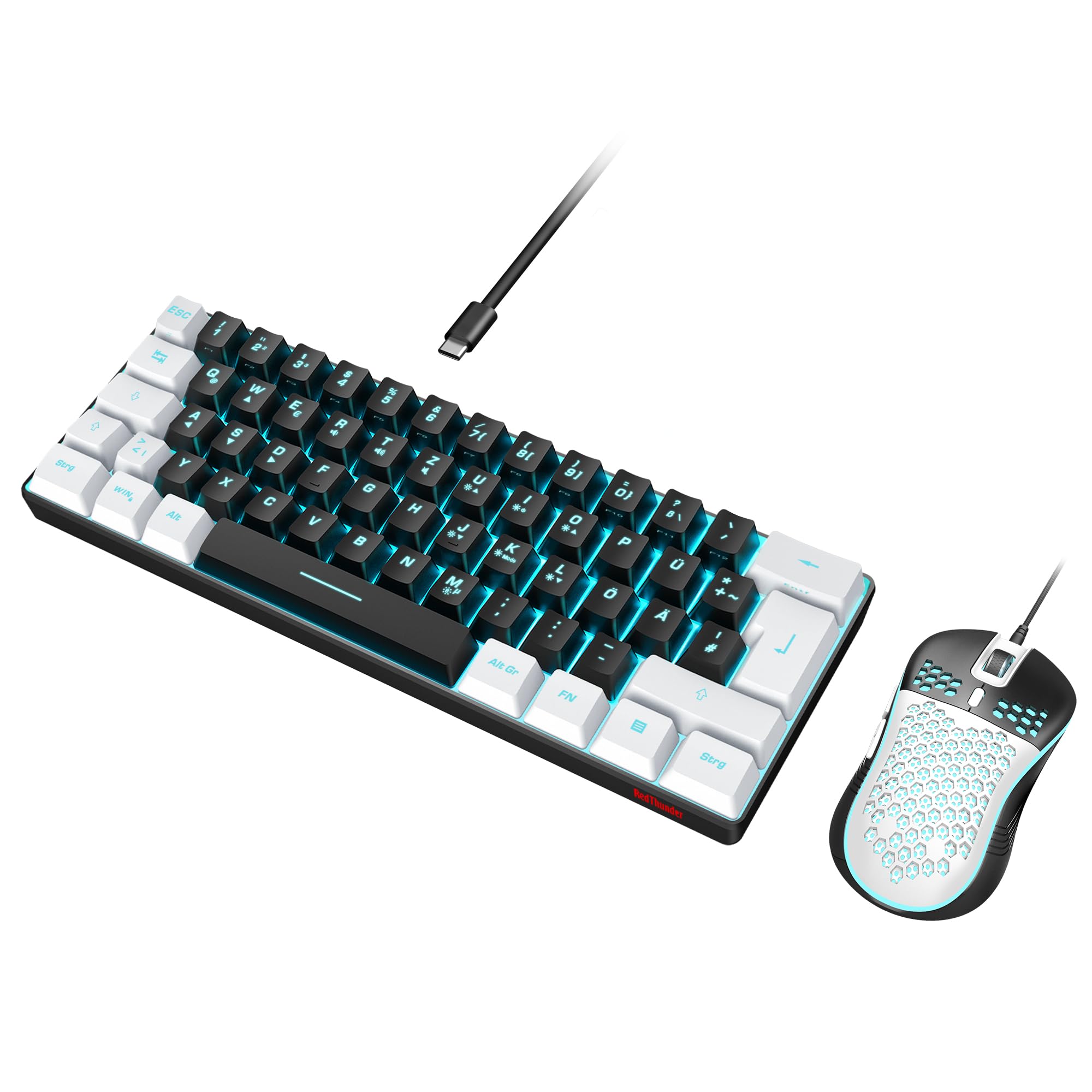 RedThunder K62 combo tastiera e mouse wireless 60% nero QWERTZ