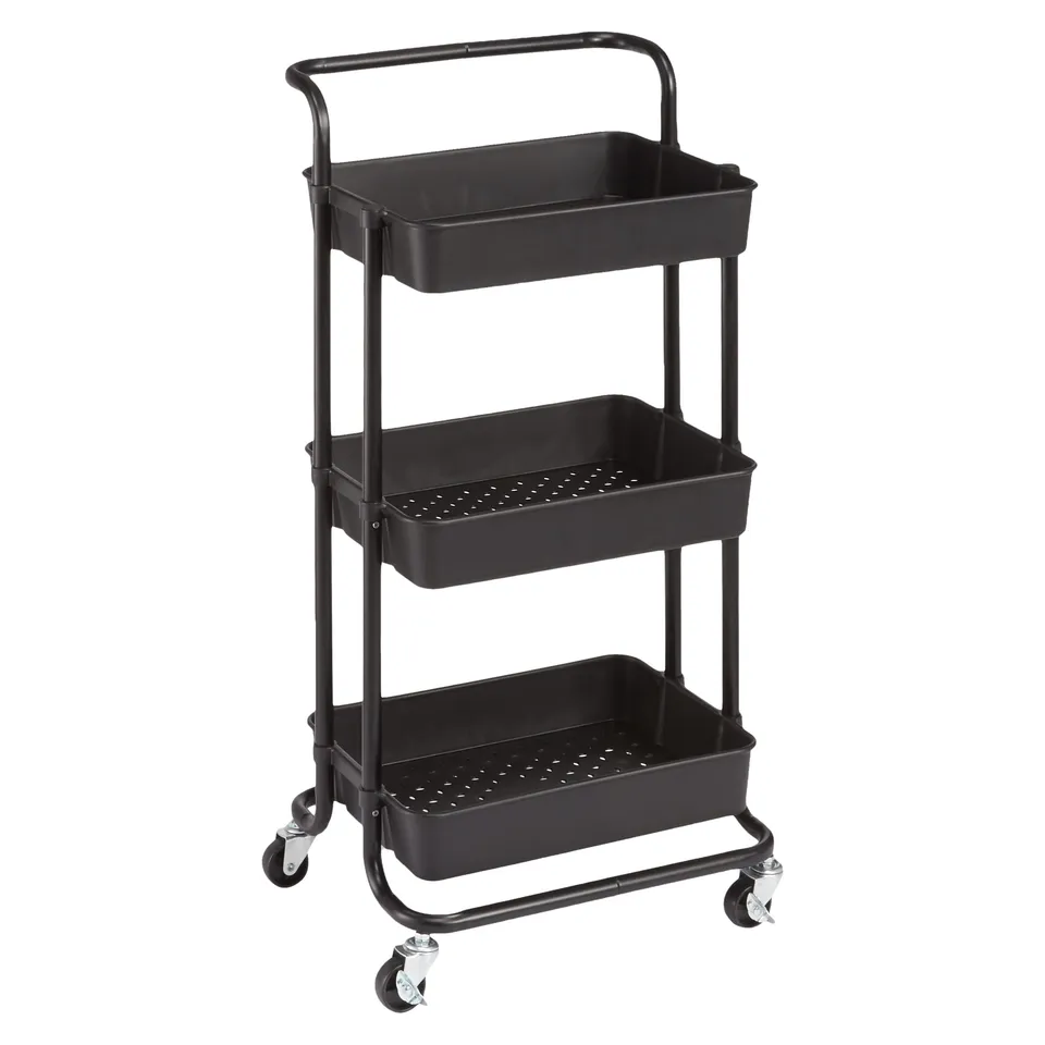 Amazon Basics Carrello 3 Ripiani Nero con Ruote