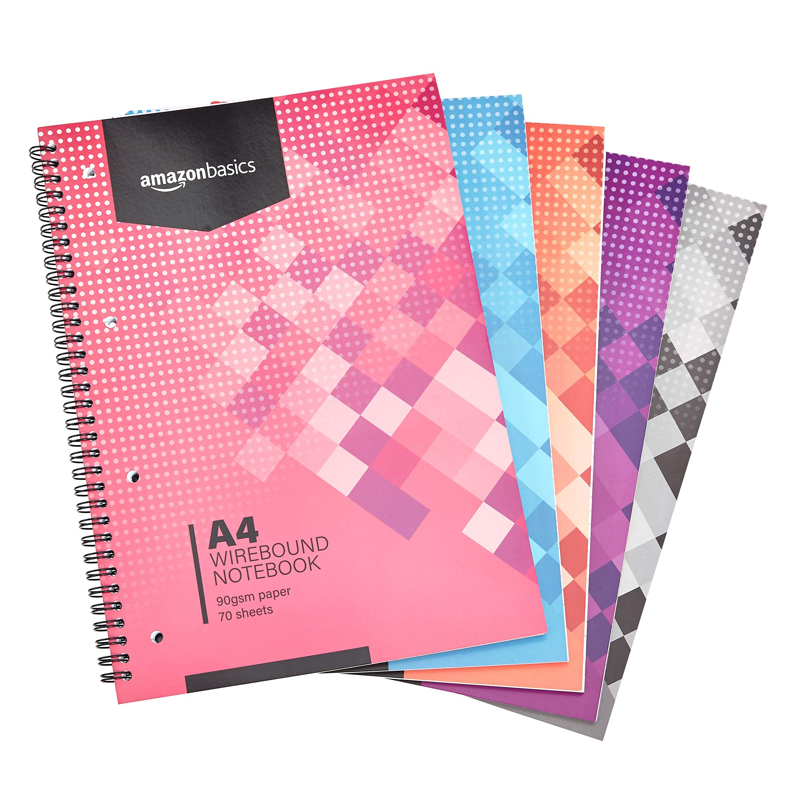 AmazonBasics Quaderno Spirale A4 Quadretti 5 Pezzi 90 g/m²