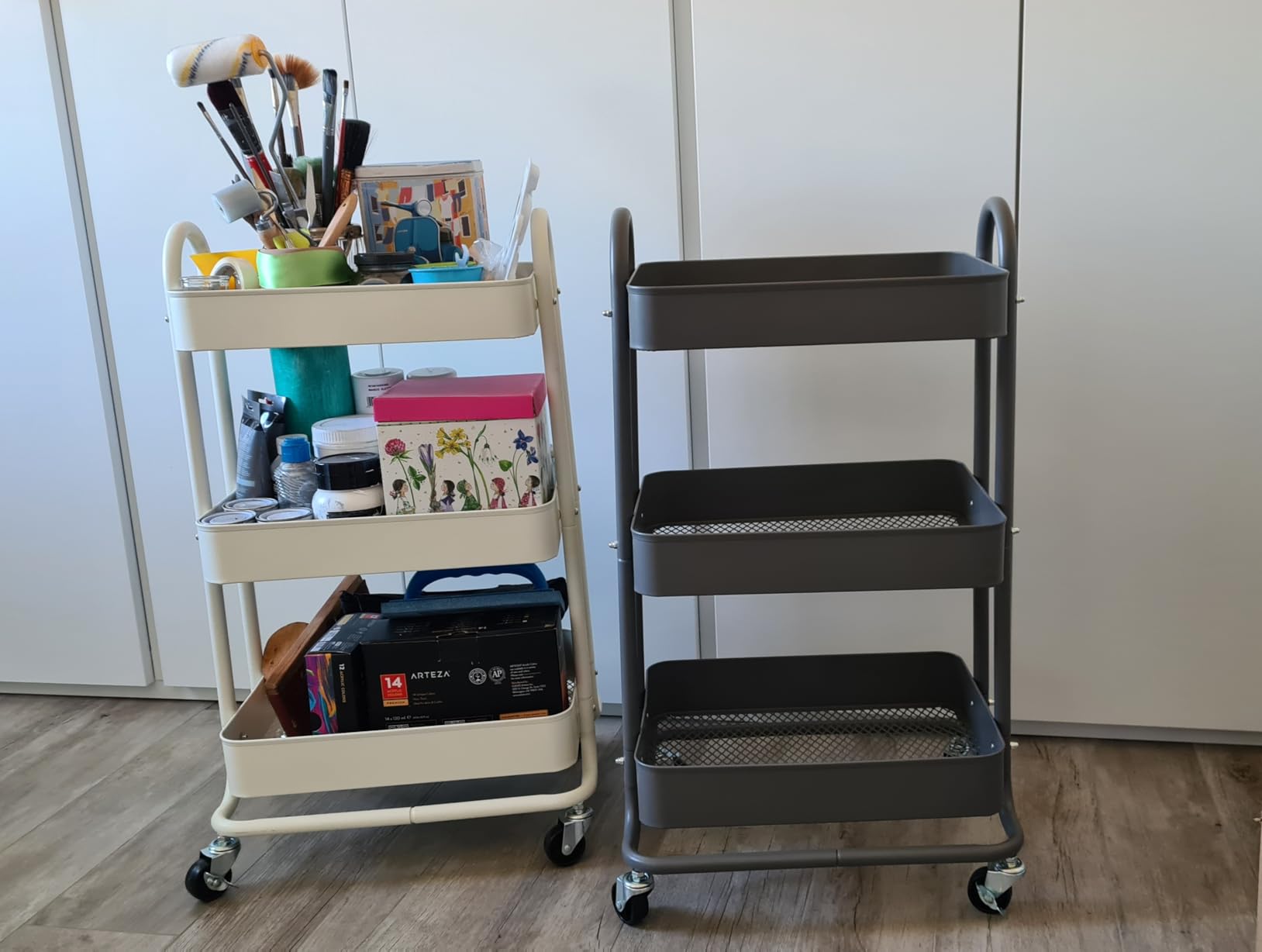 Amazon Basics Carrello 3 Ripiani con Ruote Bianco Cucina
