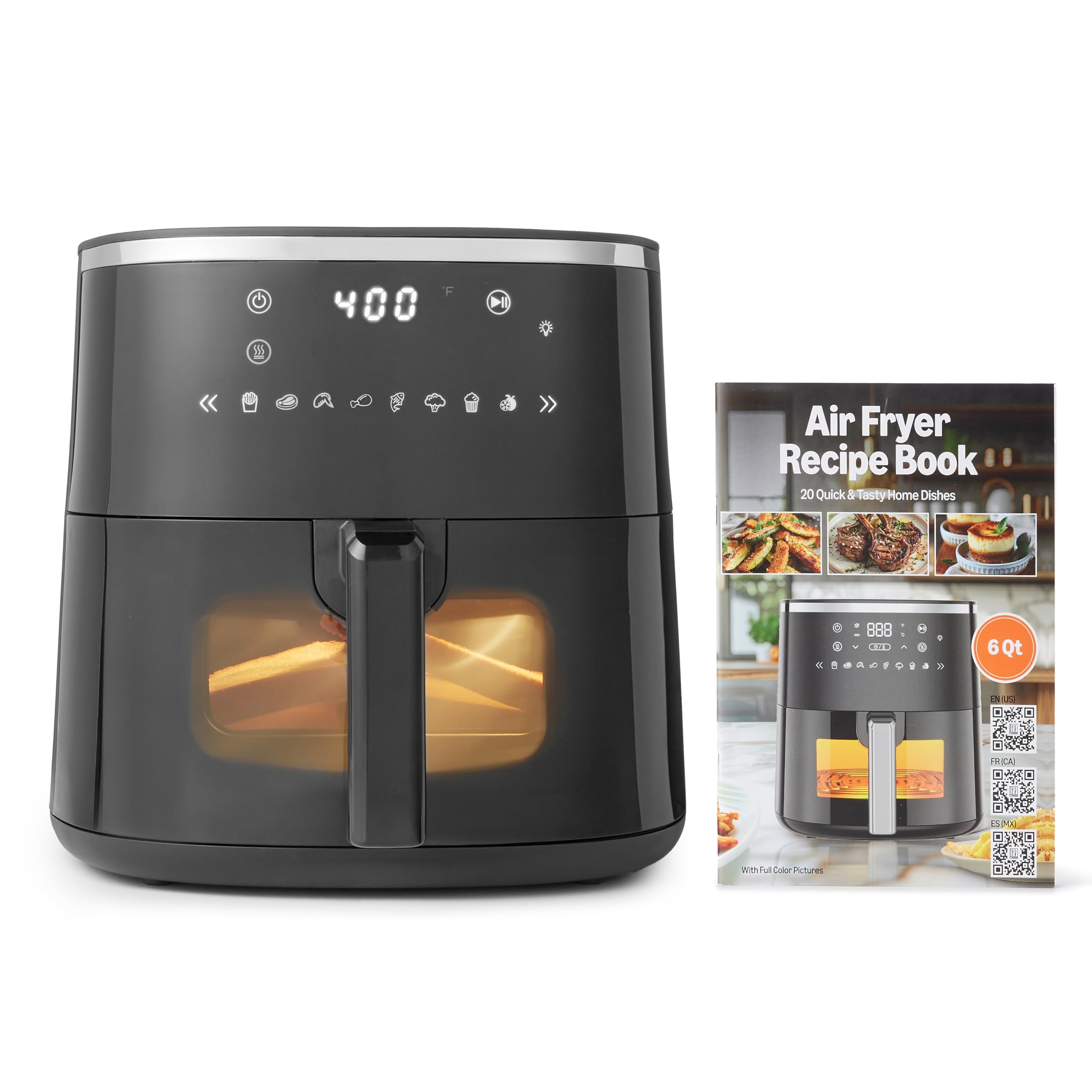 Amazon Basics Friggitrice ad Aria 6 L Digitale con Finestra Antiaderente