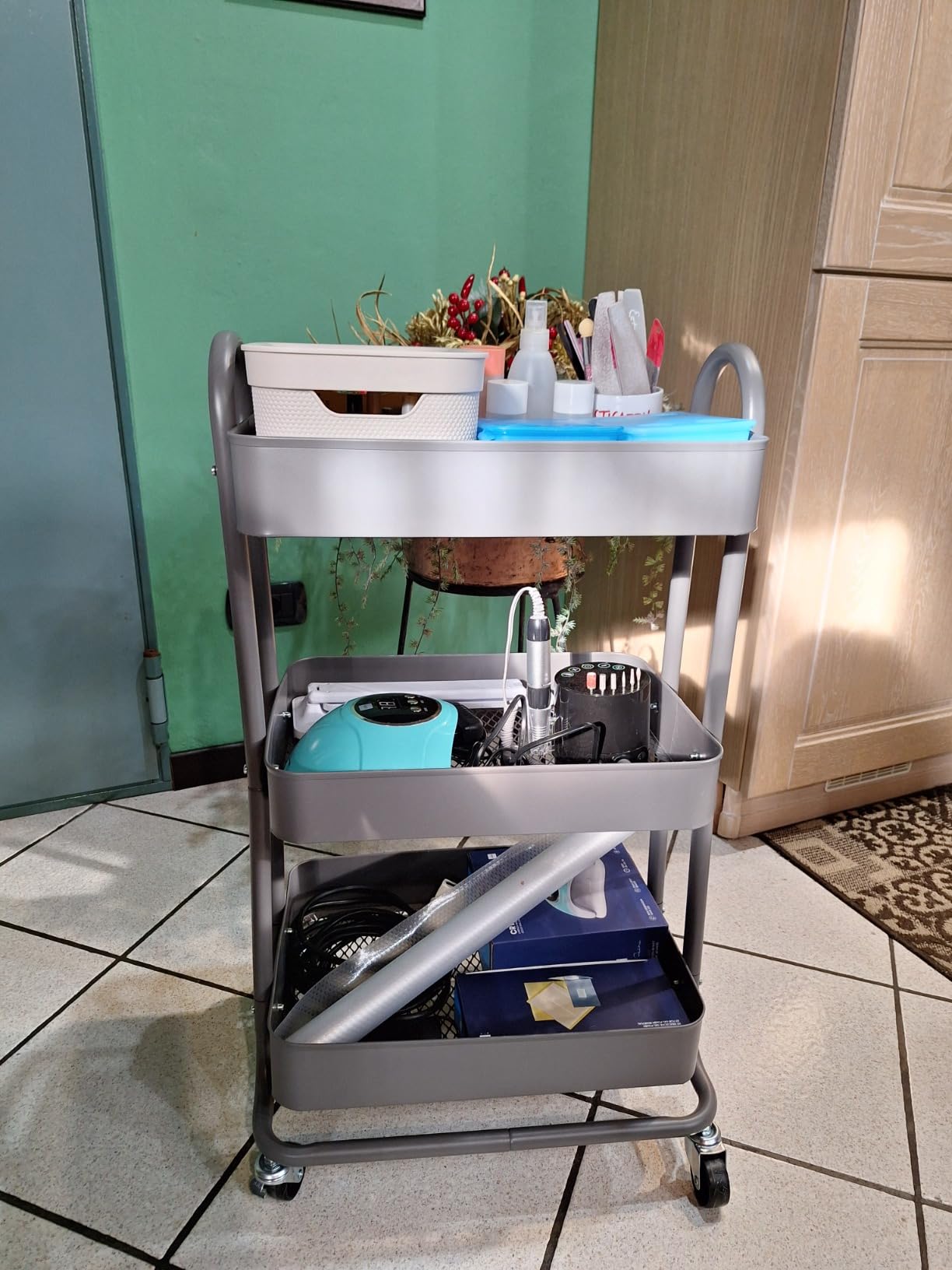 Amazon Basics Carrello 3 Ripiani con Ruote Rosa Antico Metallo