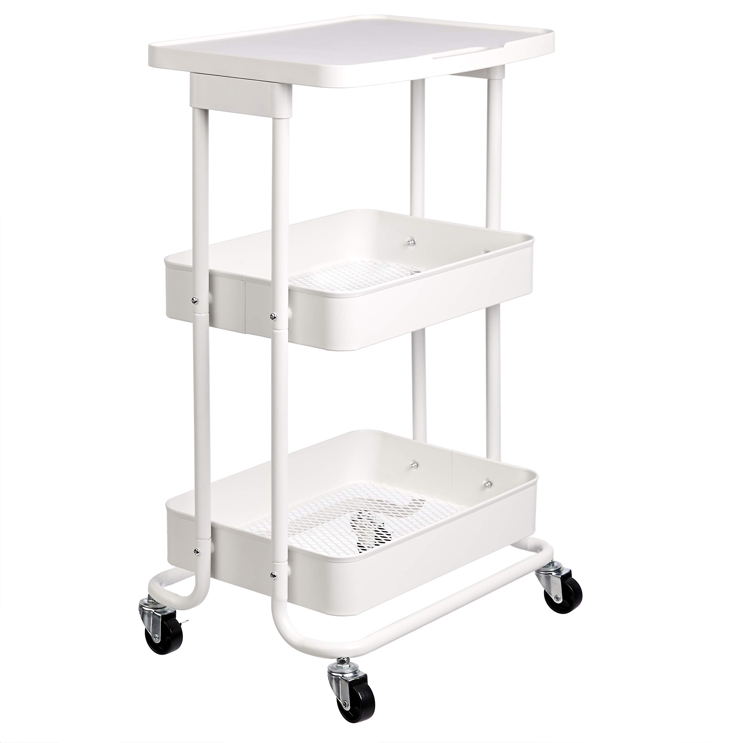 AmazonBasics Carrello Cucina Metallo 2 Cesti Bianco con Ruote