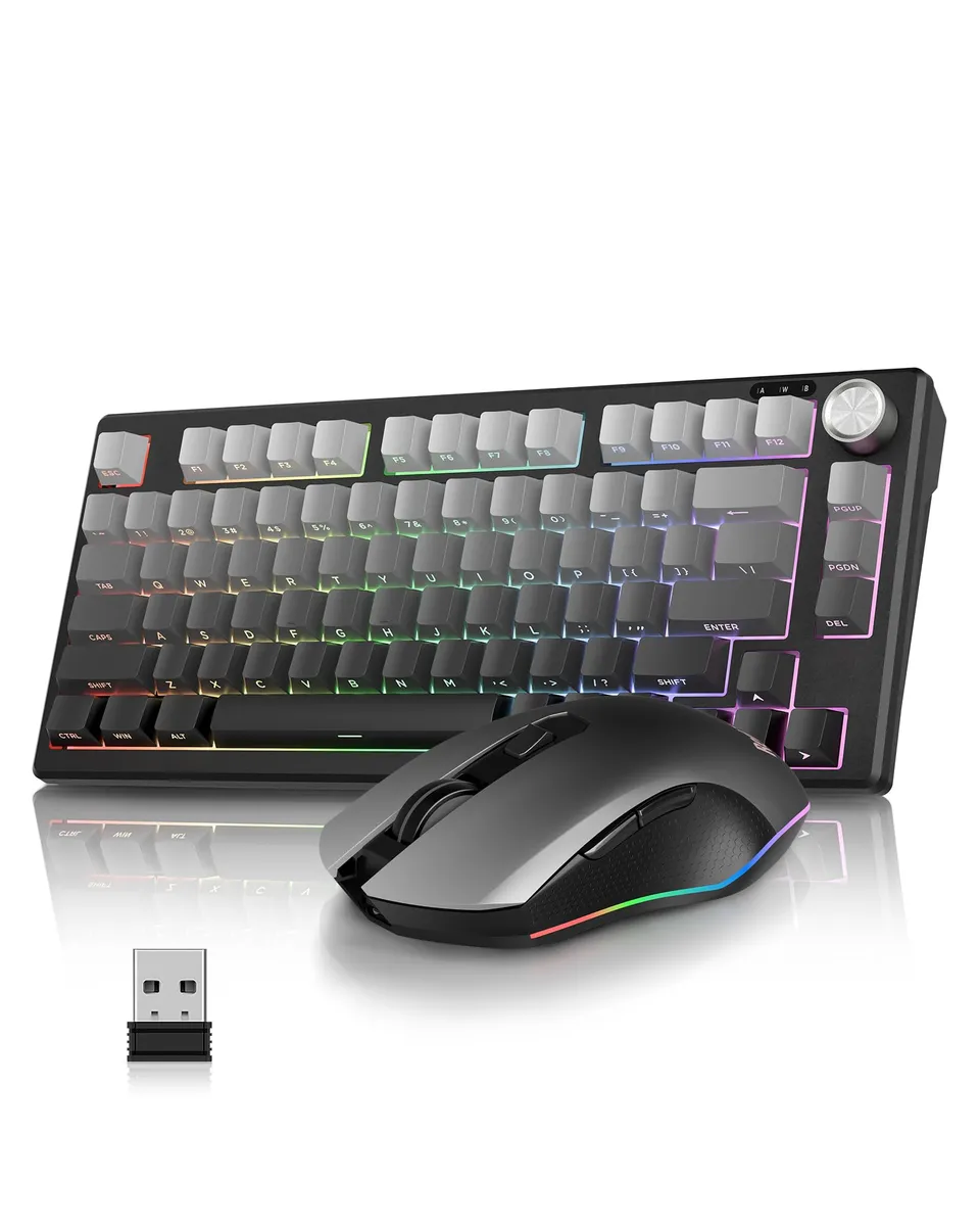 RedThunder K75 Kit Tastiera e Mouse Wireless RGB Grey