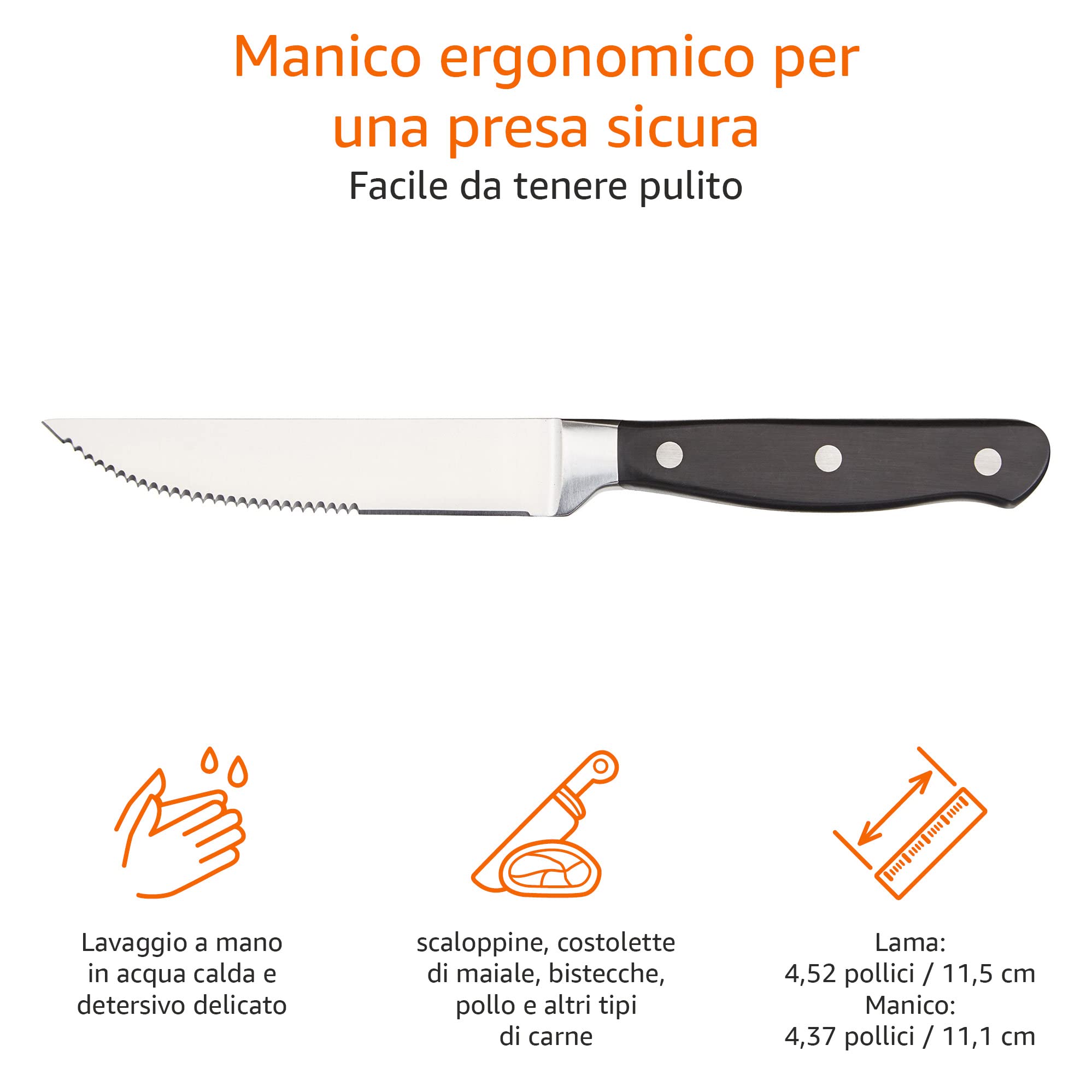 AmazonBasics Set Coltelli da Carne 8 Pezzi Acciaio