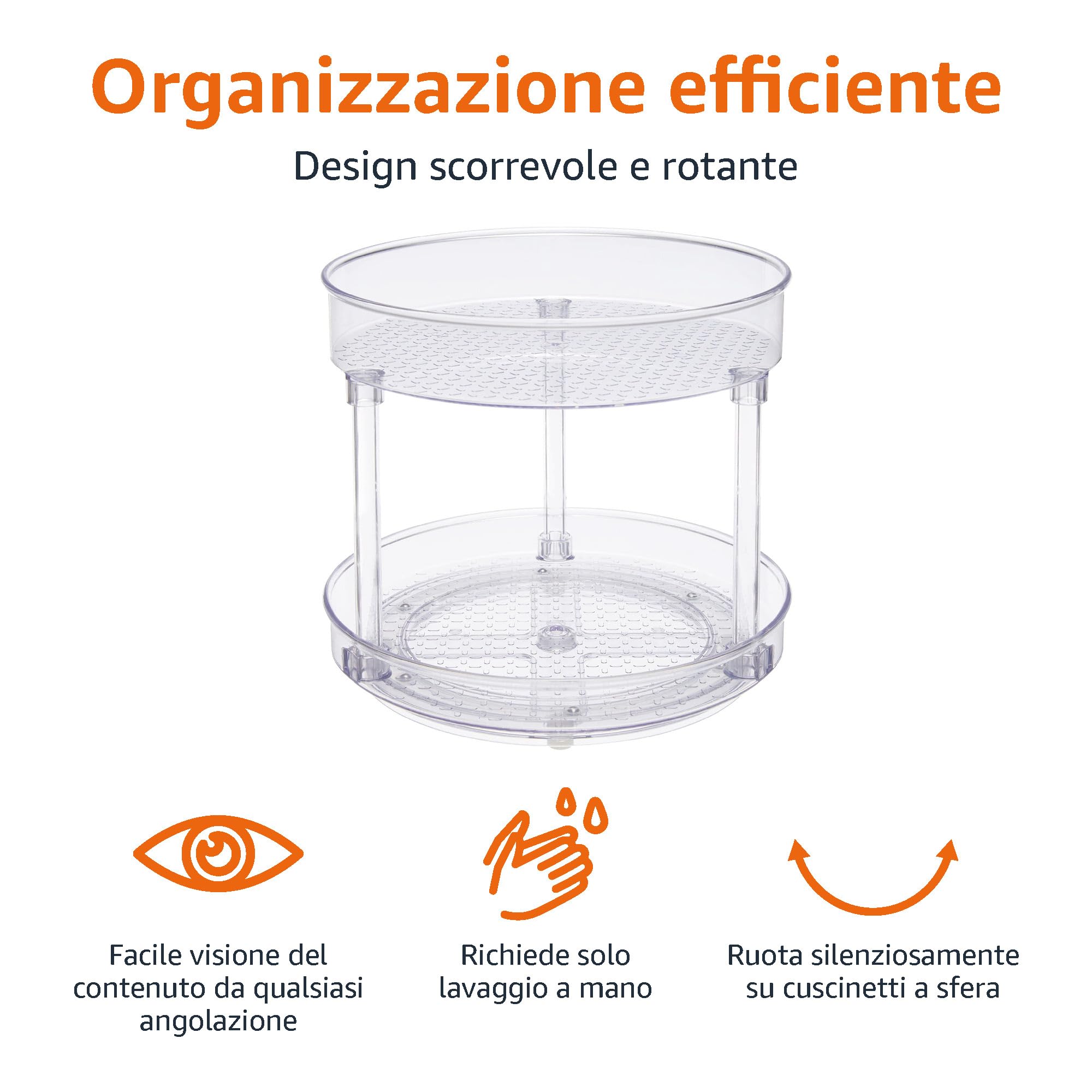 Amazon Basics Organizer Girevole 23 cm 2 Ripiani Trasparente