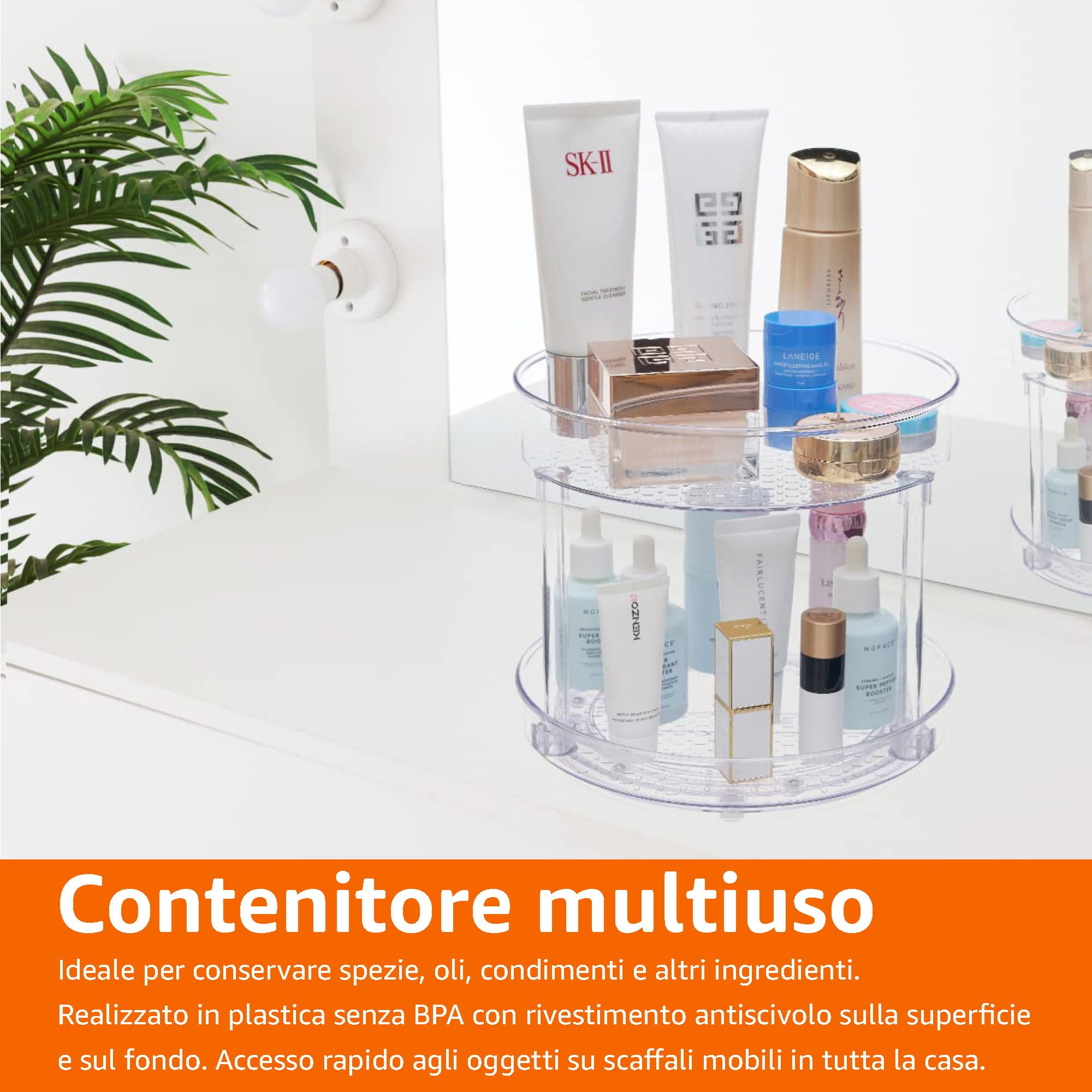 Amazon Basics Organizer Girevole 23 cm 2 Ripiani Trasparente