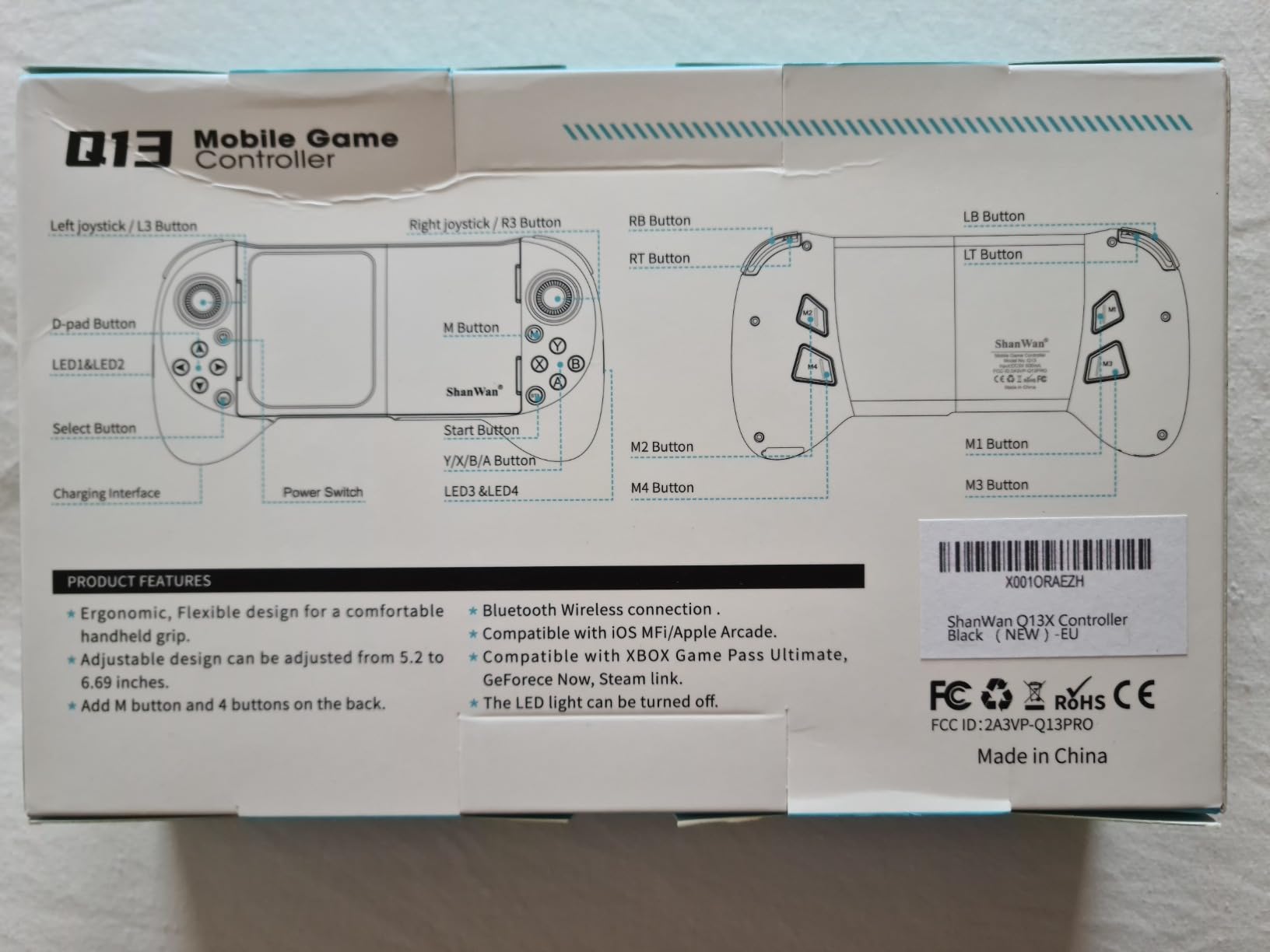 ShanWan Controller Mobile Bluetooth Bianco per Android iOS