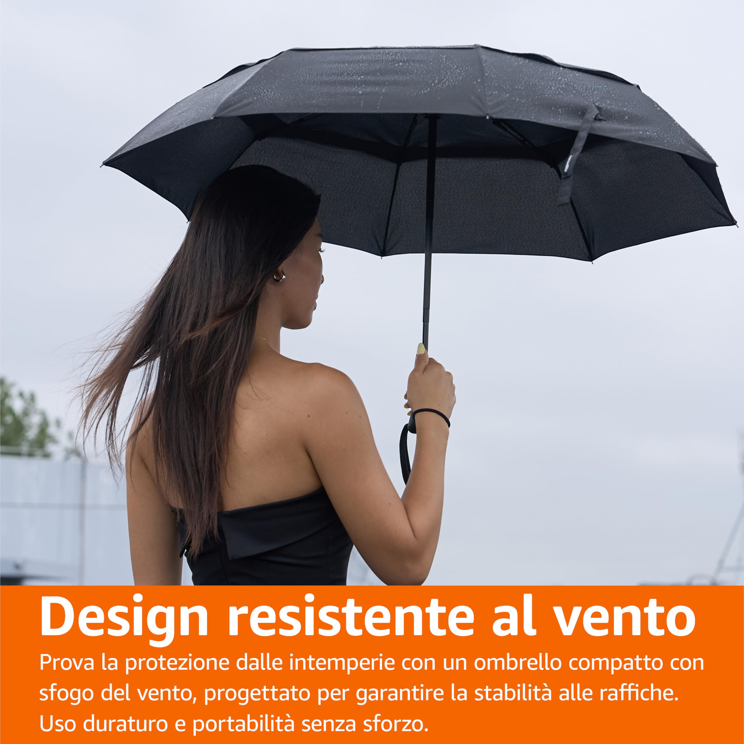 AmazonBasics Ombrello Viaggio Automatico Antivento Nero 98 cm