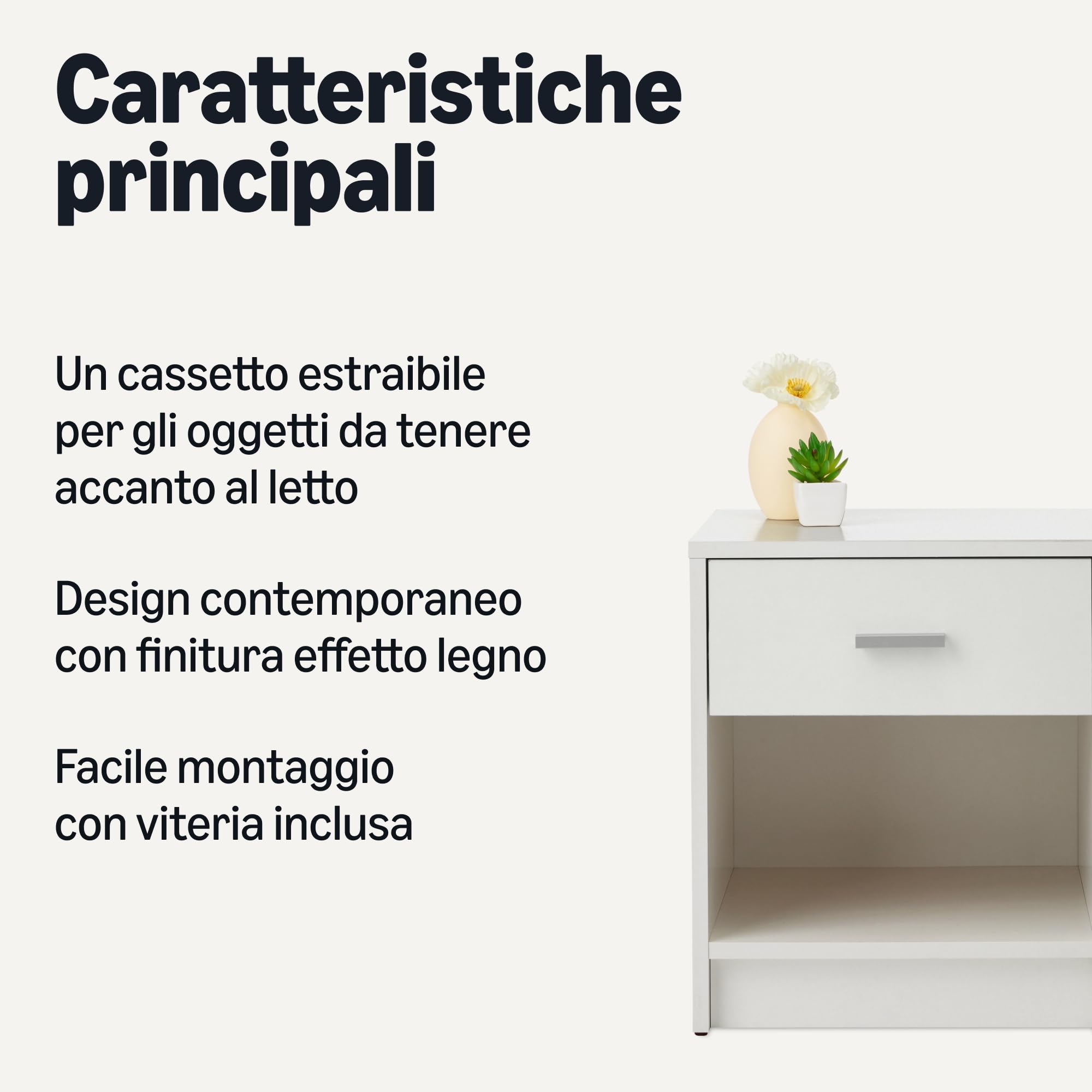 AmazonBasics Comodino 1 Cassetto Bianco 47x40x36cm legno