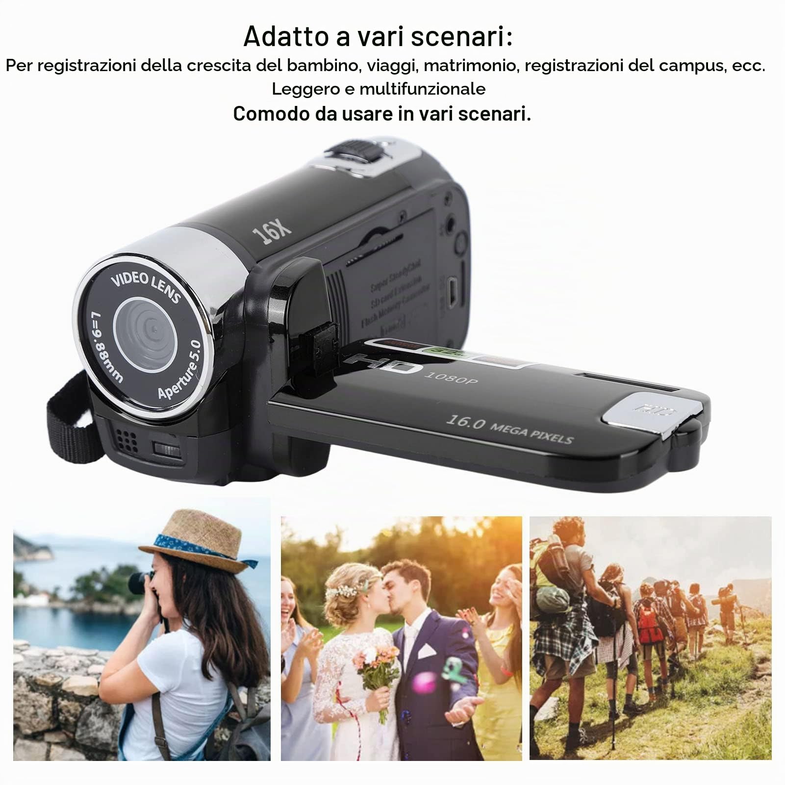 Elprico videocamera DV 4K 48MP nera zoom 16x