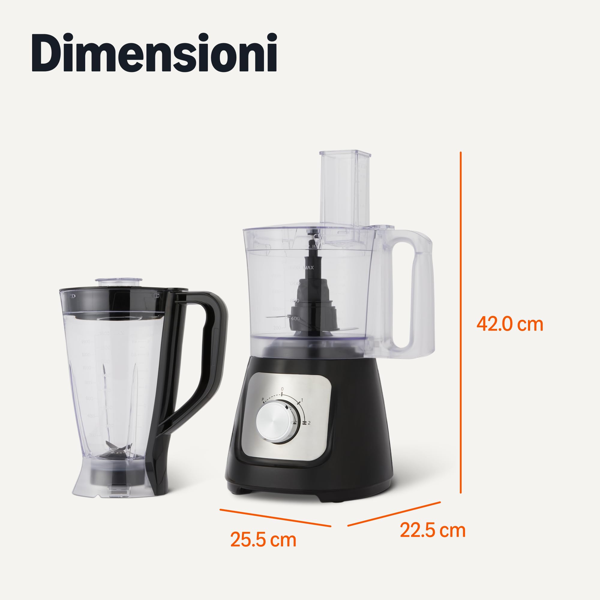 Amazon Basics Robot Cucina 800W Nero 2,4 L con Frullatore