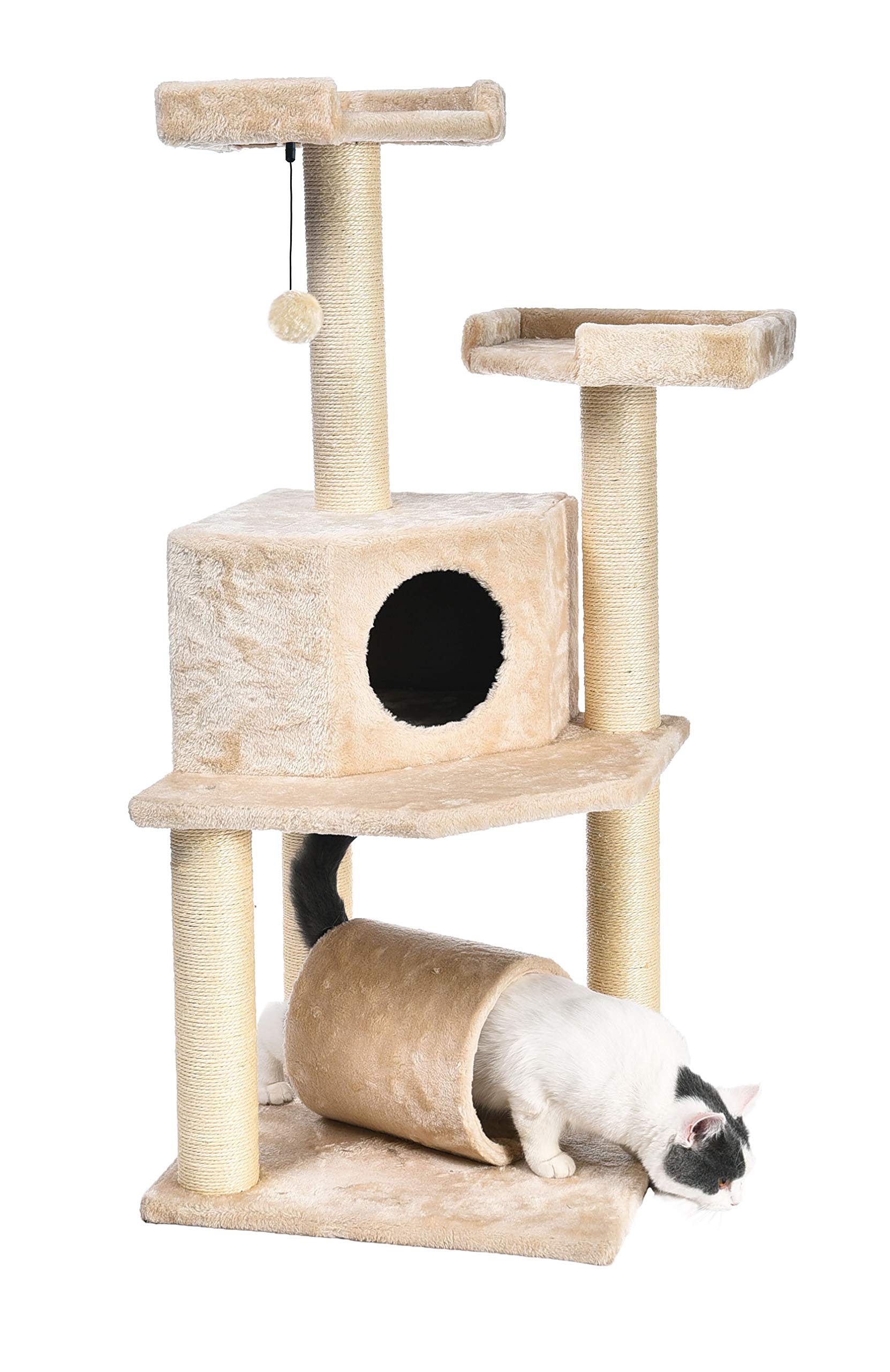 AmazonBasics Albero Tiragraffi Gatti Beige con Tunnel