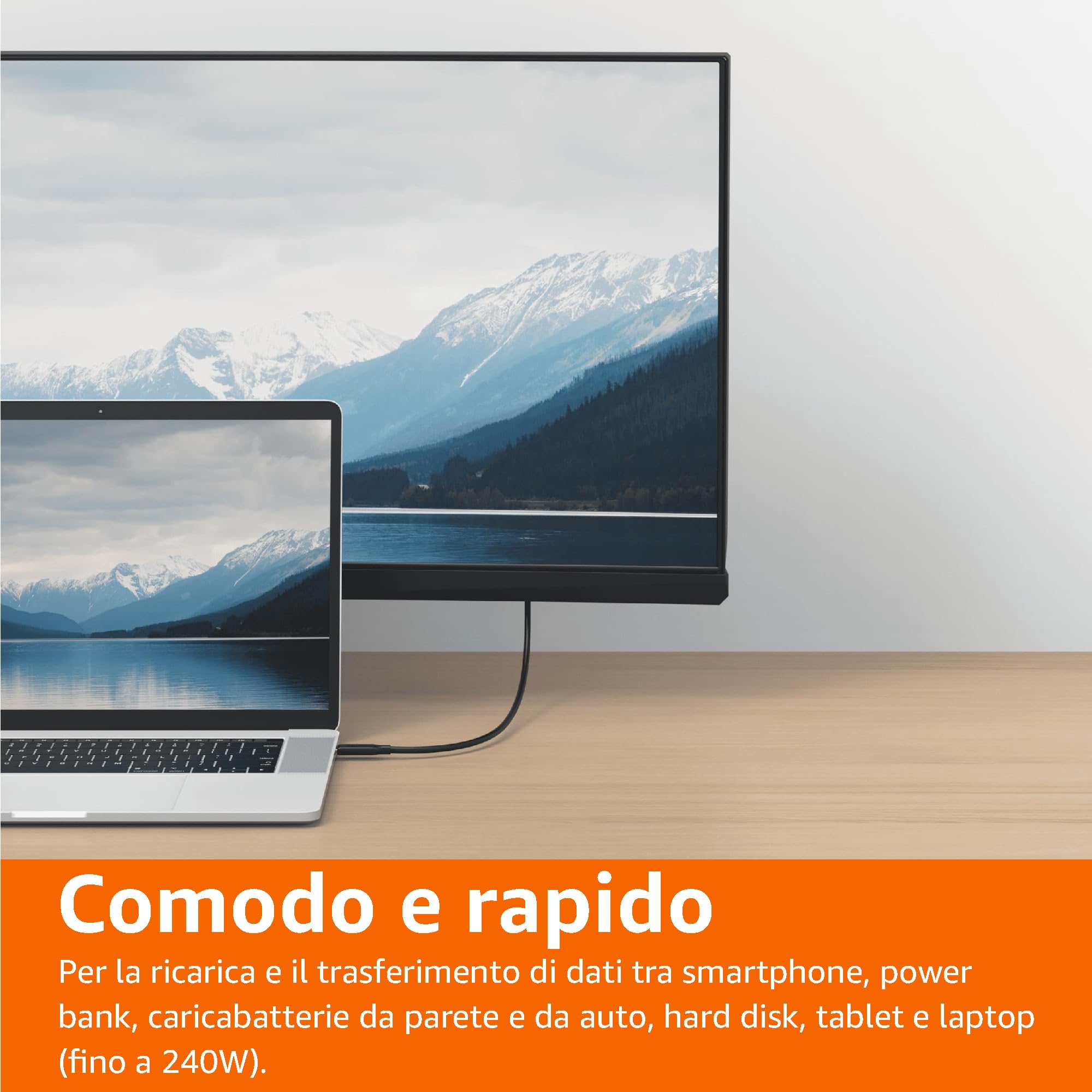 AmazonBasics Cavo USB4 USB-C 1 m 240W 40Gbps 8K Nero