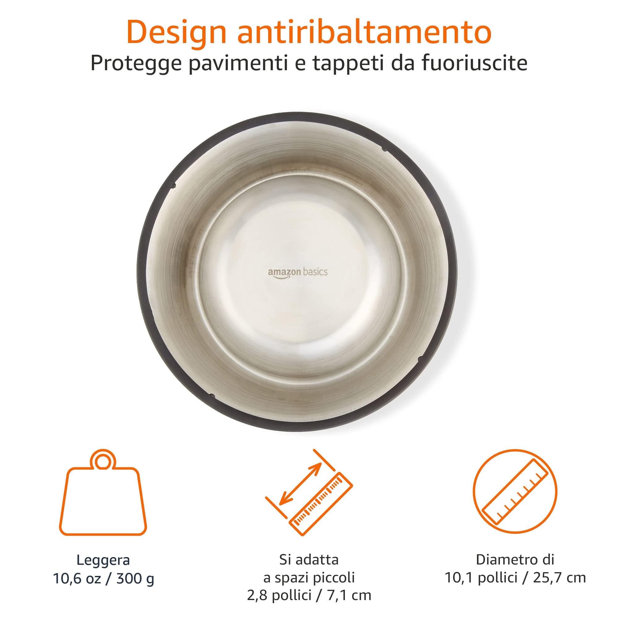 Amazon Basics Ciotola Cane Acciaio Inox 1000ml Confezione 2 Pezzi