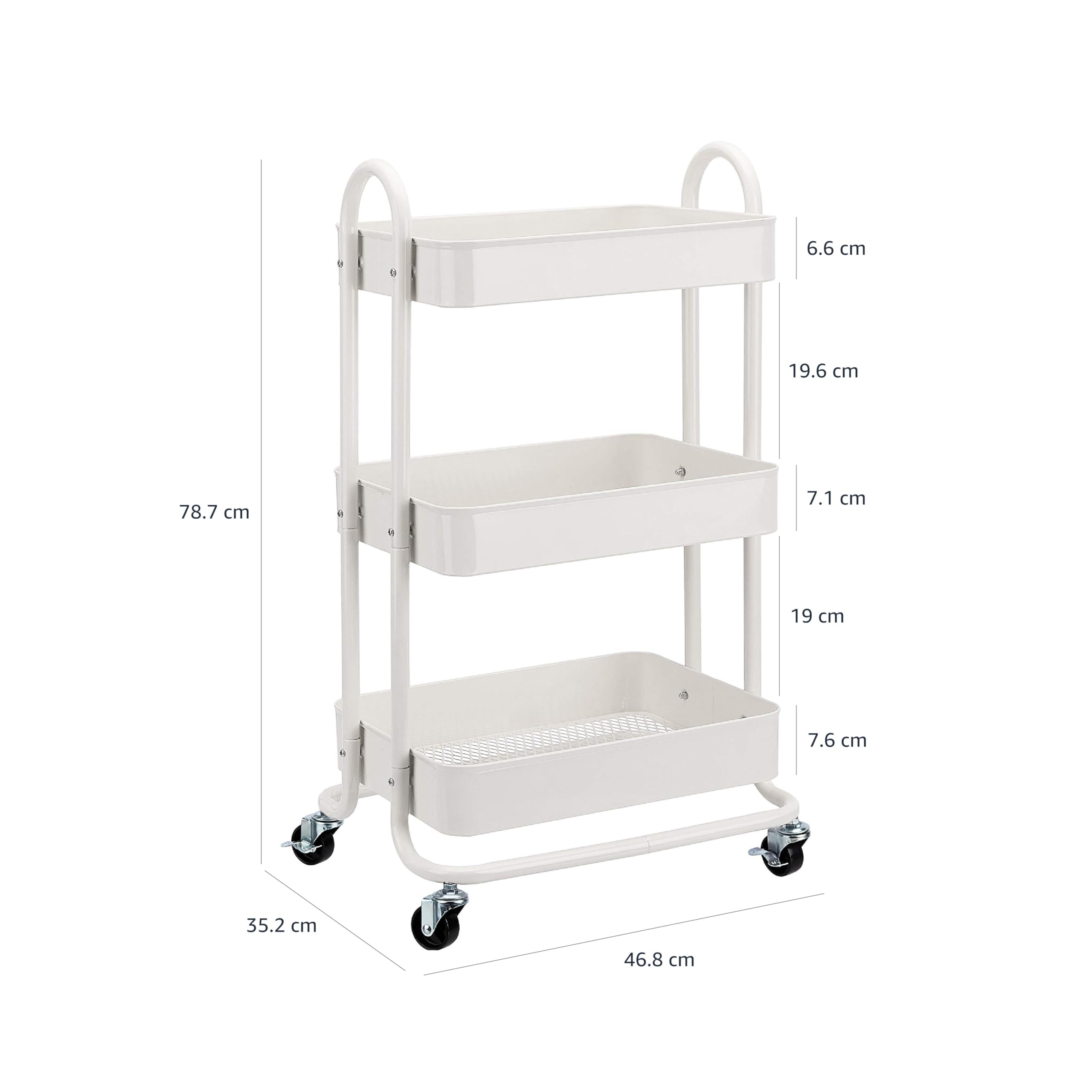 Amazon Basics Carrello 3 Ripiani con Ruote Bianco Cucina