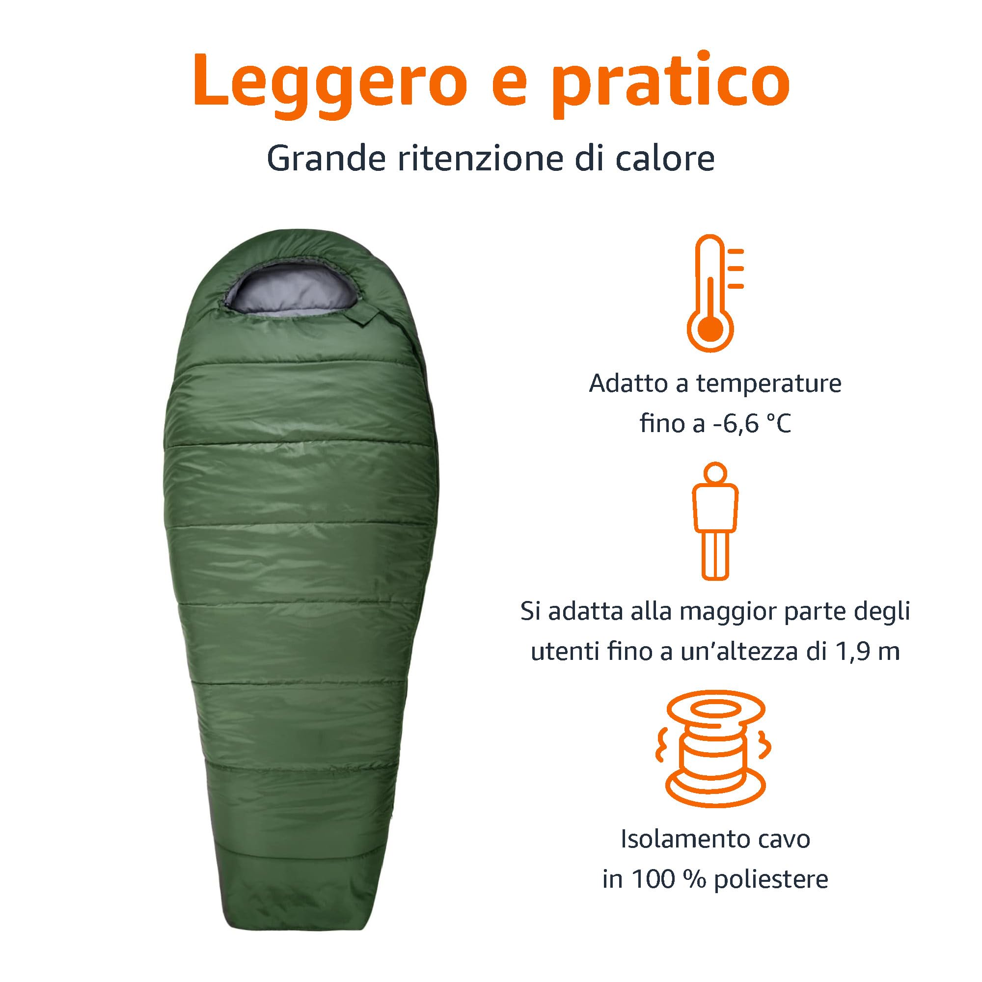 Amazon Basics Sacco a Pelo Mummia -6°C Verde Oliva