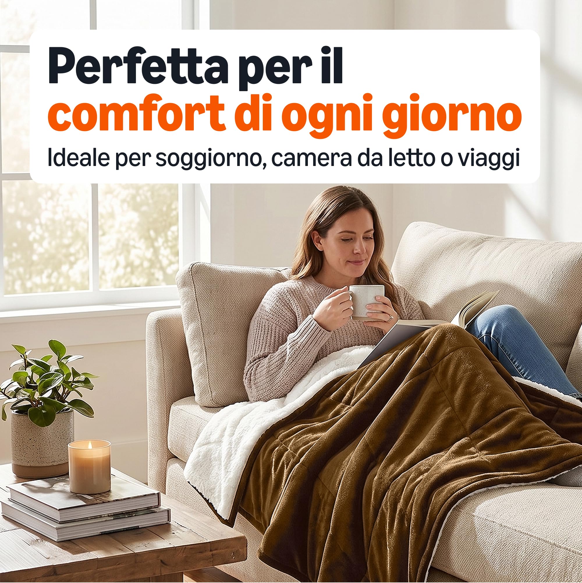 Amazon Basics coperta sherpa marrone 127x152 reversibile