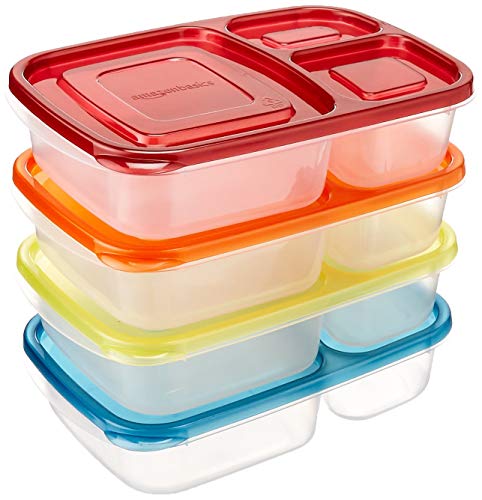 Amazon Basics Bento Lunch Box 3 Scomparti Set 4 Pezzi