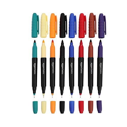 AmazonBasics pennarelli indelebili doppia punta 8 pezzi colori assortiti