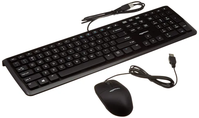 Amazon Basics Set Tastiera e Mouse con Filo USB Nero silenzioso