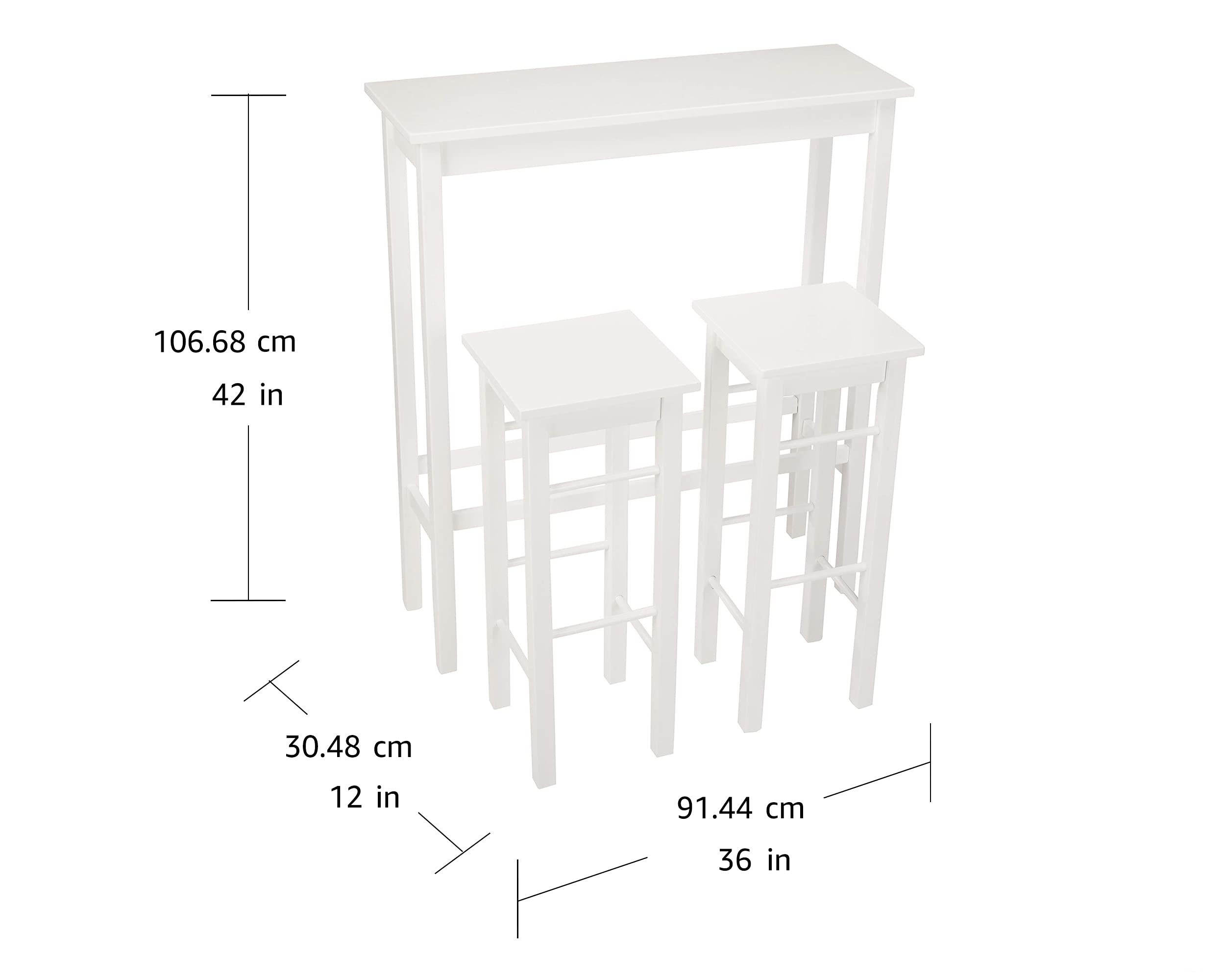 Amazon Basics Set Bistrot Tavolo+2 Sgabelli Bianco Salvaspazio