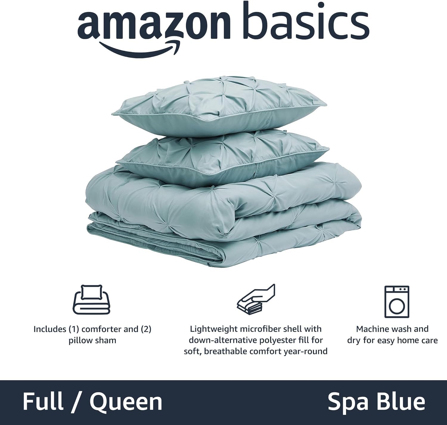 AmazonBasics Set Piumino 150x200 Blu Spa 3 Pezzi Microfibra