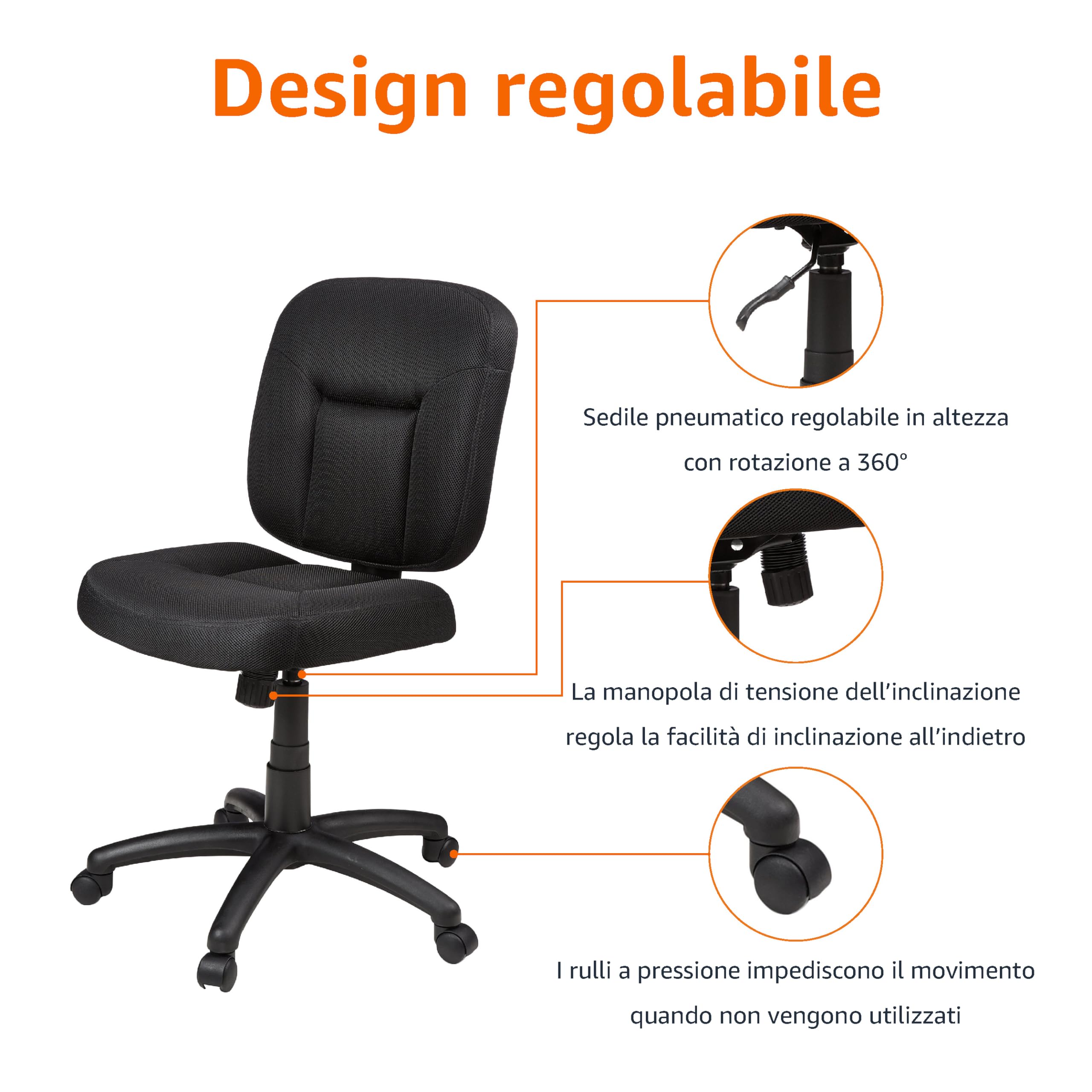 AmazonBasics Sedia Ufficio Ergonomica Nera Altezza Regolabile