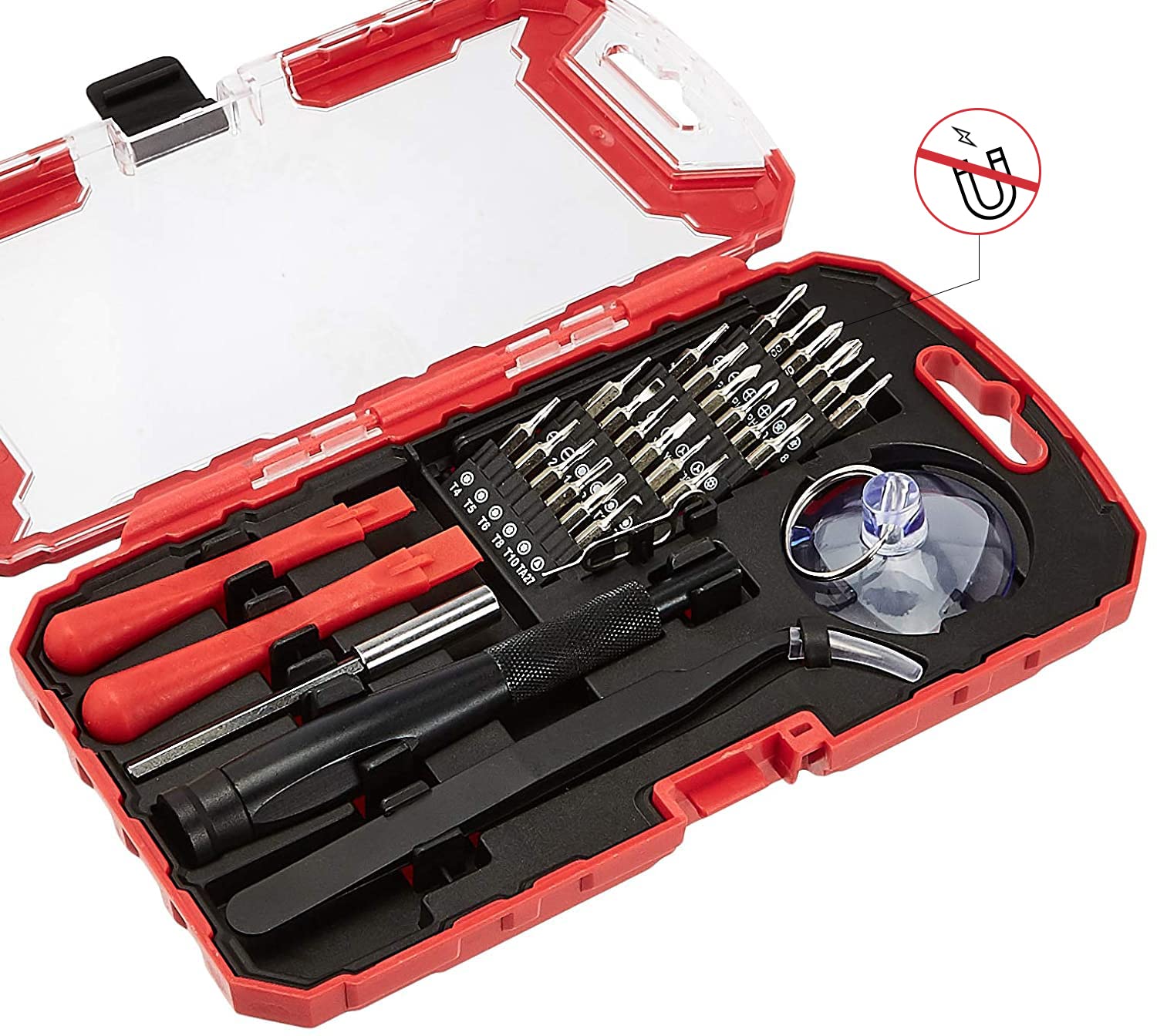 AmazonBasics Set Cacciaviti Precisione 32 Pezzi Rossi Magnetici