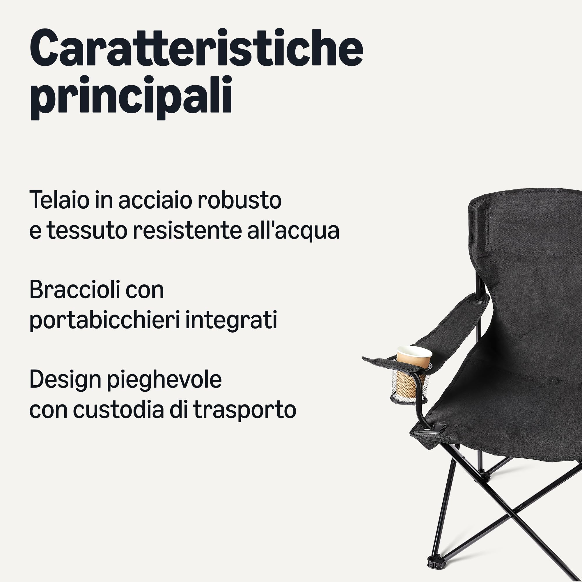 Amazon Basics Sedie Campeggio Pieghevoli Nere 2 Pezzi Acciaio