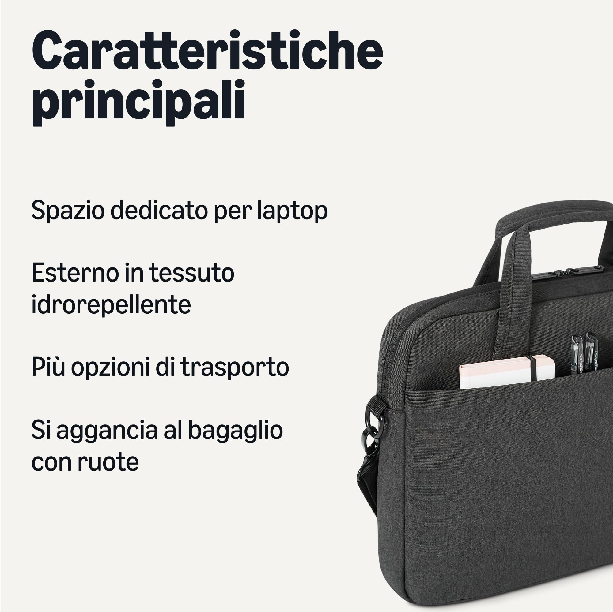Amazon Basics Borsa Laptop 15,6 Pollici Nera Tracolla