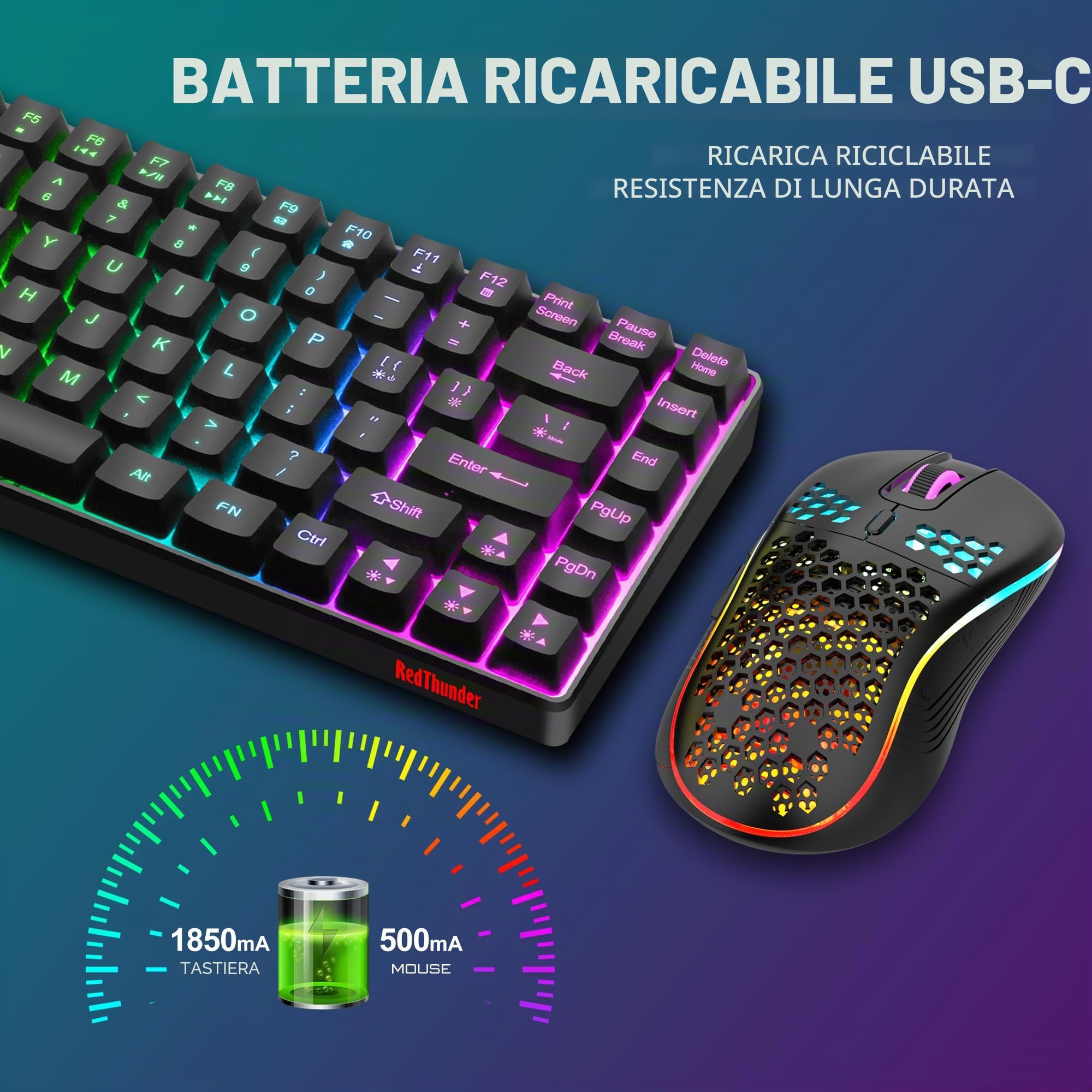 RedThunder K84 combo tastiera e mouse wireless 75% retroilluminati UK