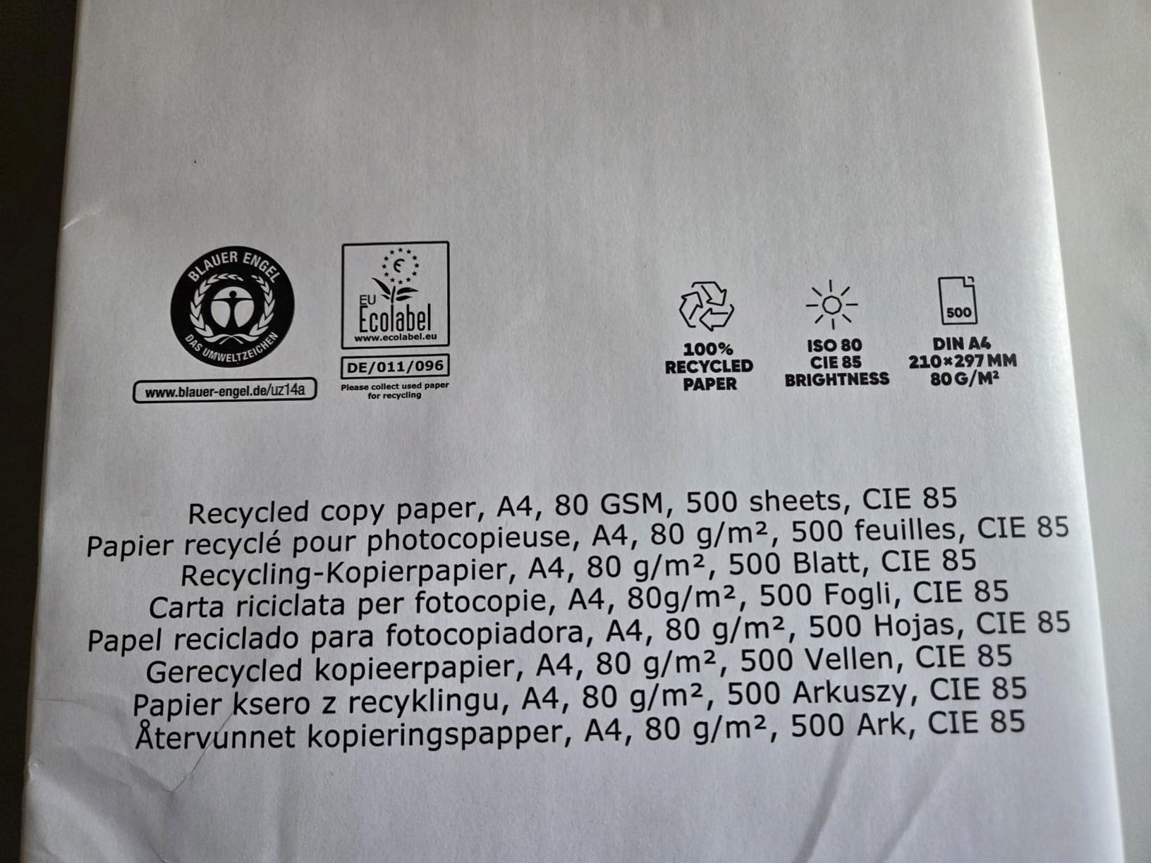 AmazonBasics Carta fotocopie A4 80gsm riciclata 2500 fogli