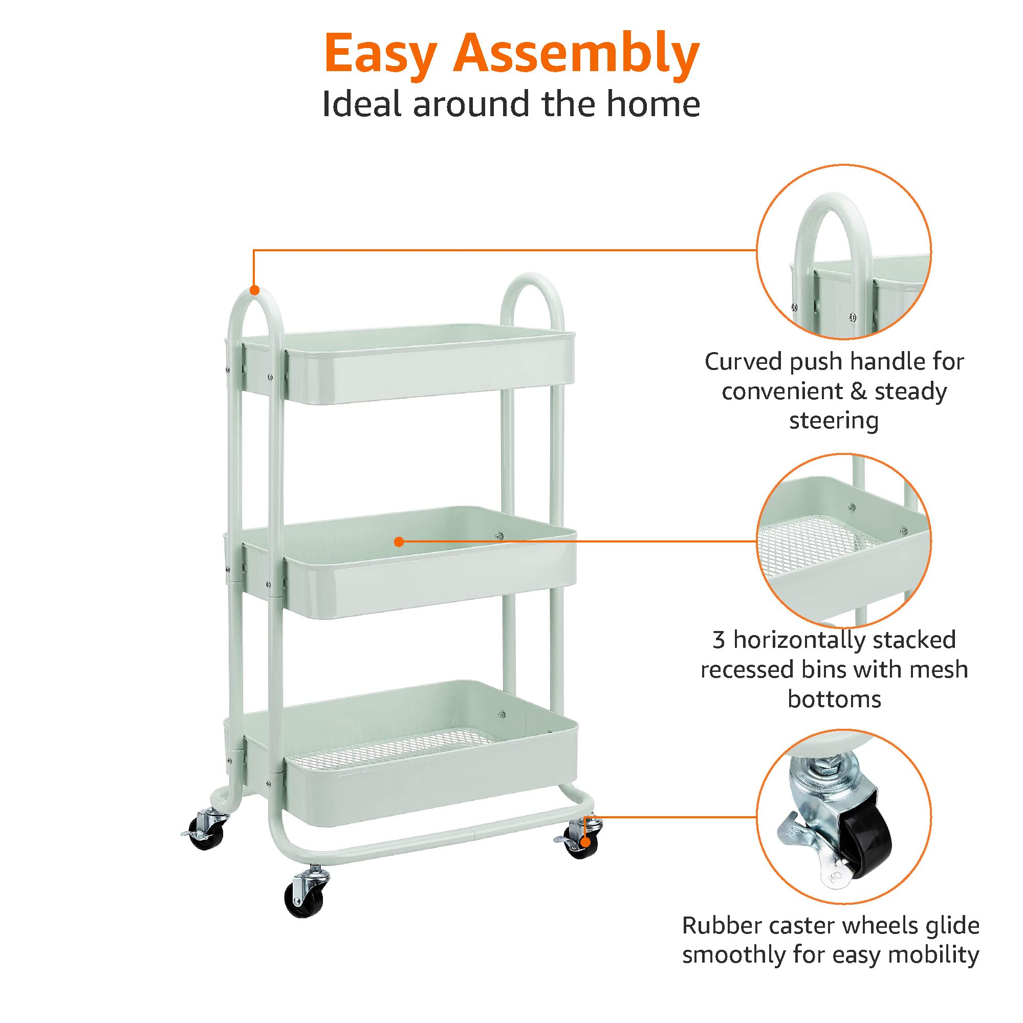 AmazonBasics carrello 3 scomparti verde menta con ruote
