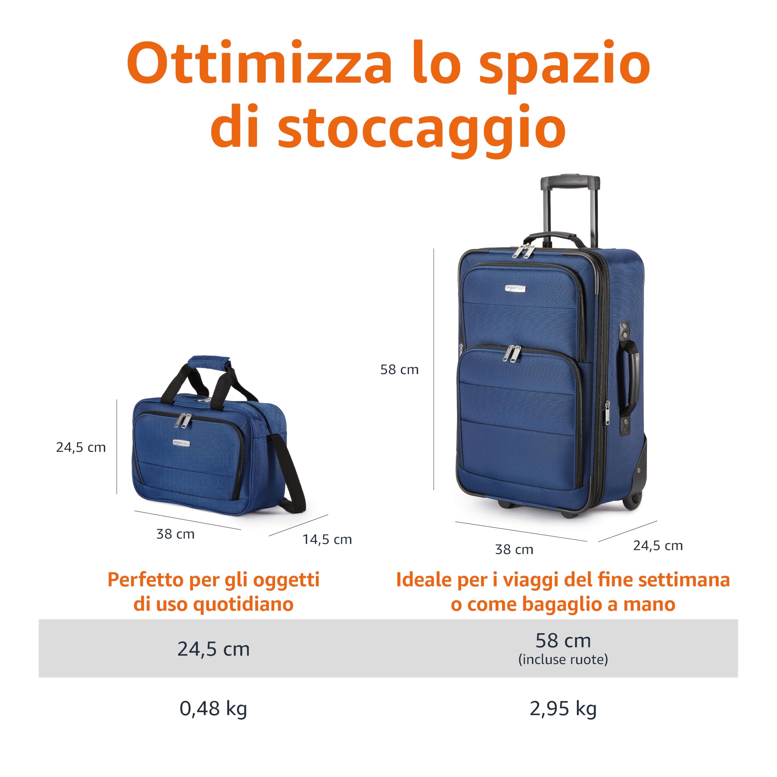 Amazon Basics set valigie espandibile blu scuro 2 pezzi