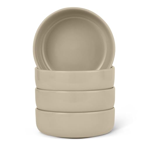 Amazon Basics Ciotole Gres Smaltato 14 cm Grigio Lino 4 Pezzi