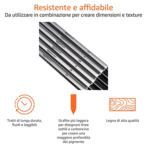 Amazon Basics Set Disegno Carboncino 17 pezzi grafite e carboncini