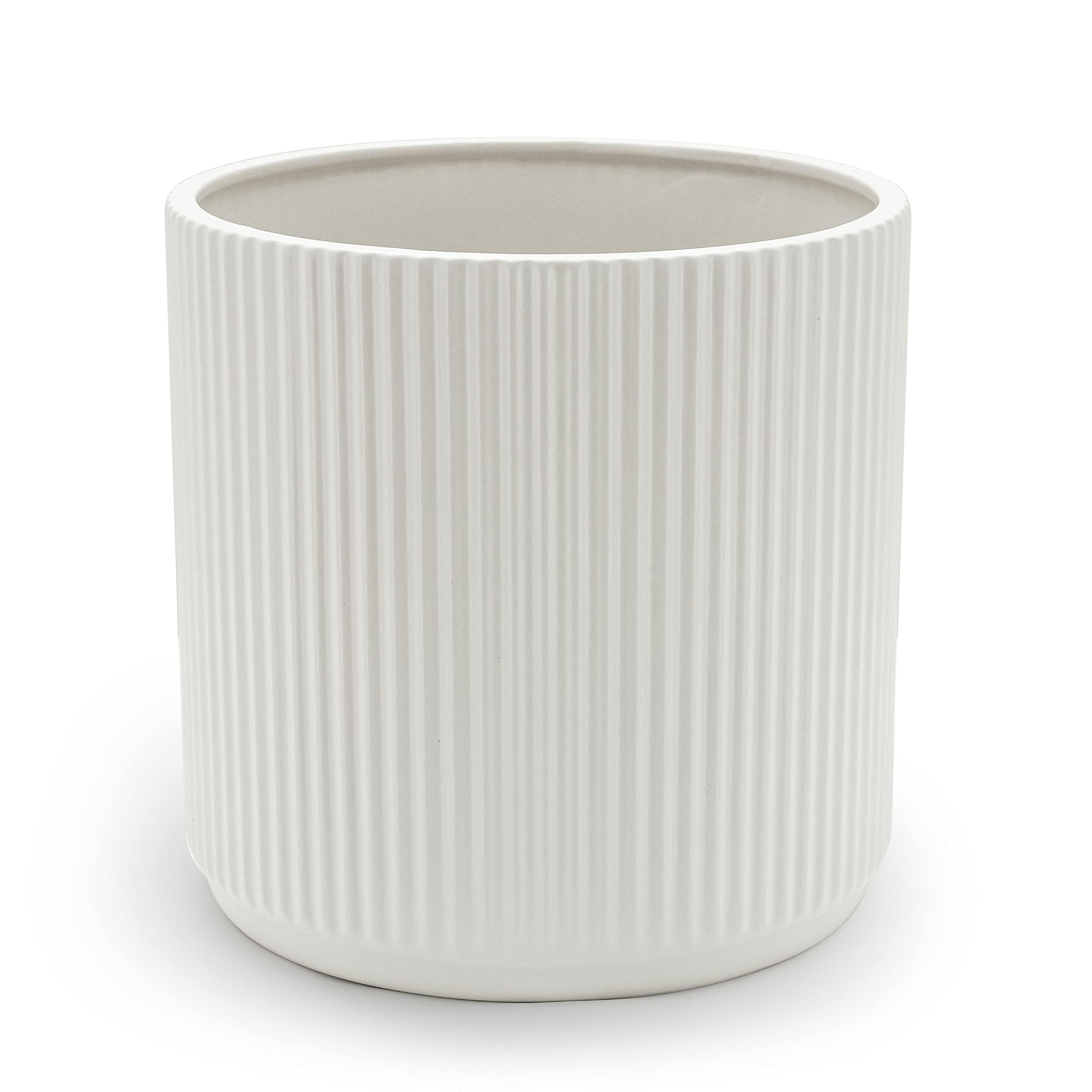 AmazonBasics Vaso Ceramica Scanalato Singolo 20,3 cm Nero Drenaggio