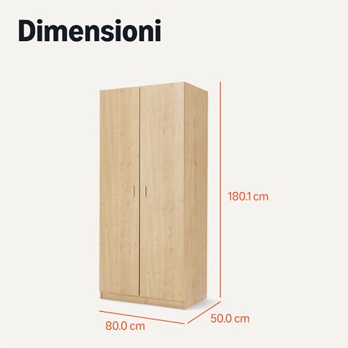 AmazonBasics Guardaroba Legno 2 Ante Quercia 80x180 cm